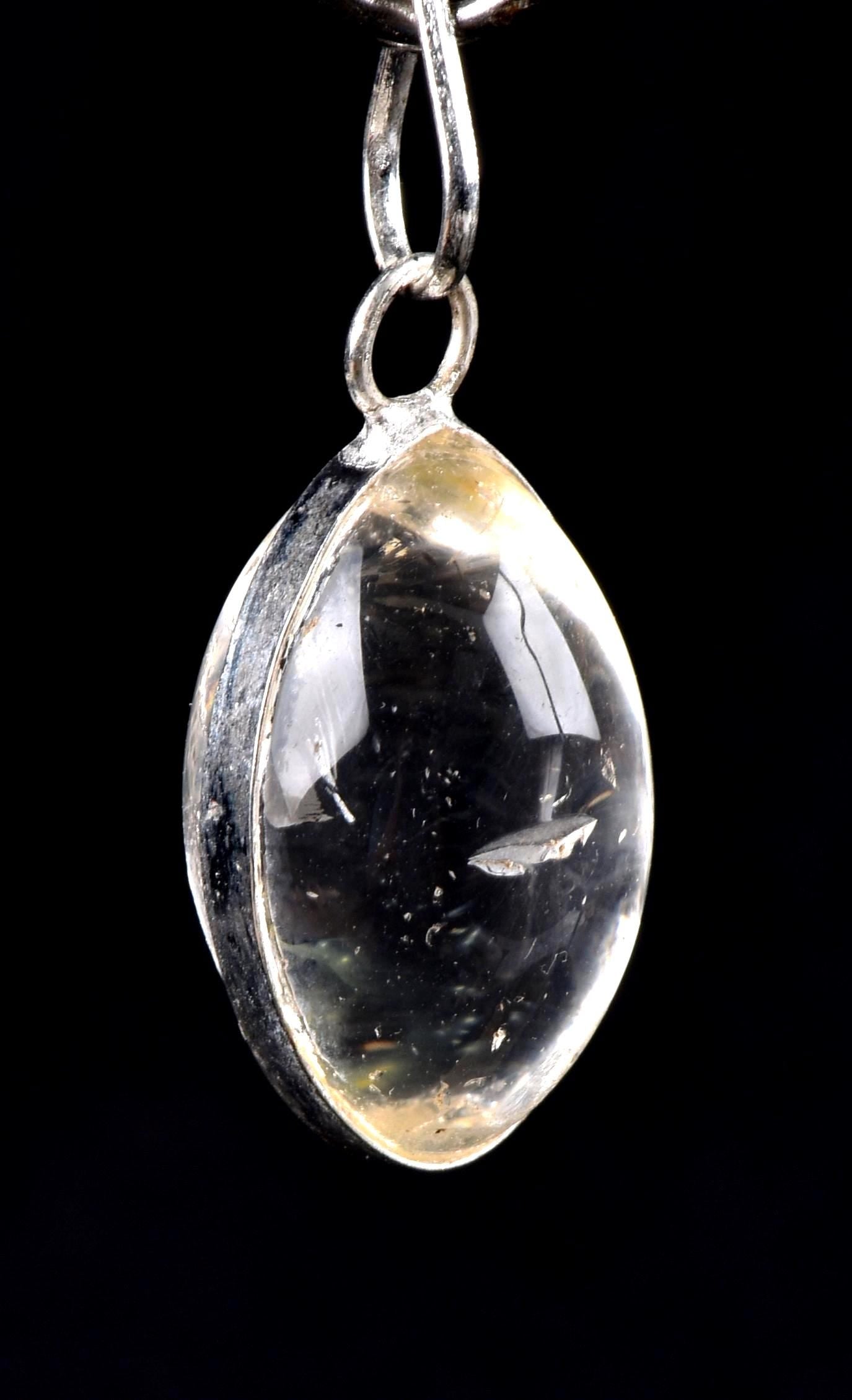 Satyaloka  quartz  tiny Lingam silver pendant  High frequency synergy 12 crystal ''sat-chit -ananda  #7834