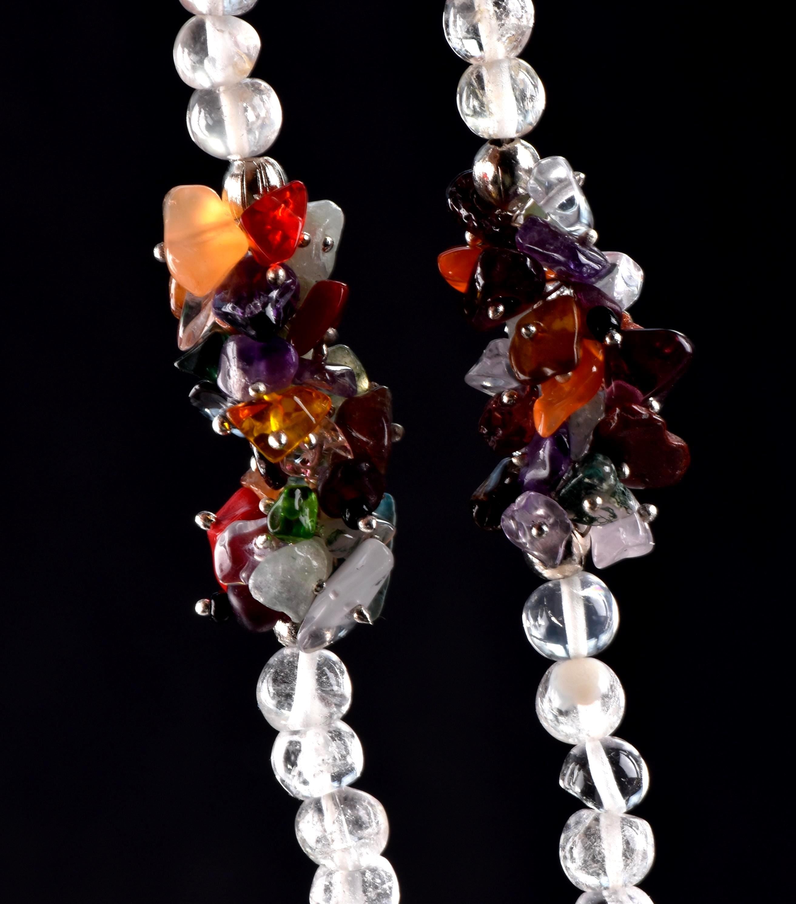 satyaloka  beads necklace with semi precious multi  gem stone chip bead  chakra  new age necklace #6823