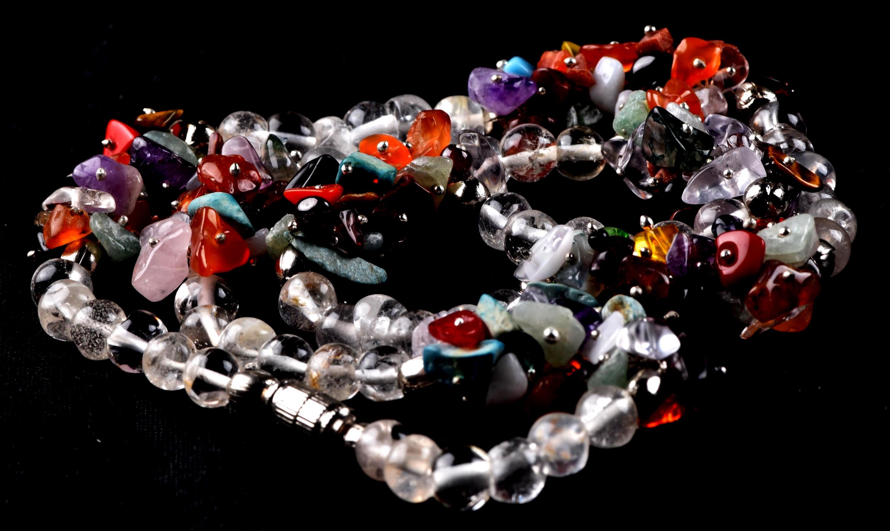 satyaloka  beads necklace with semi precious multi  gem stone chip bead  chakra  new age necklace #6823
