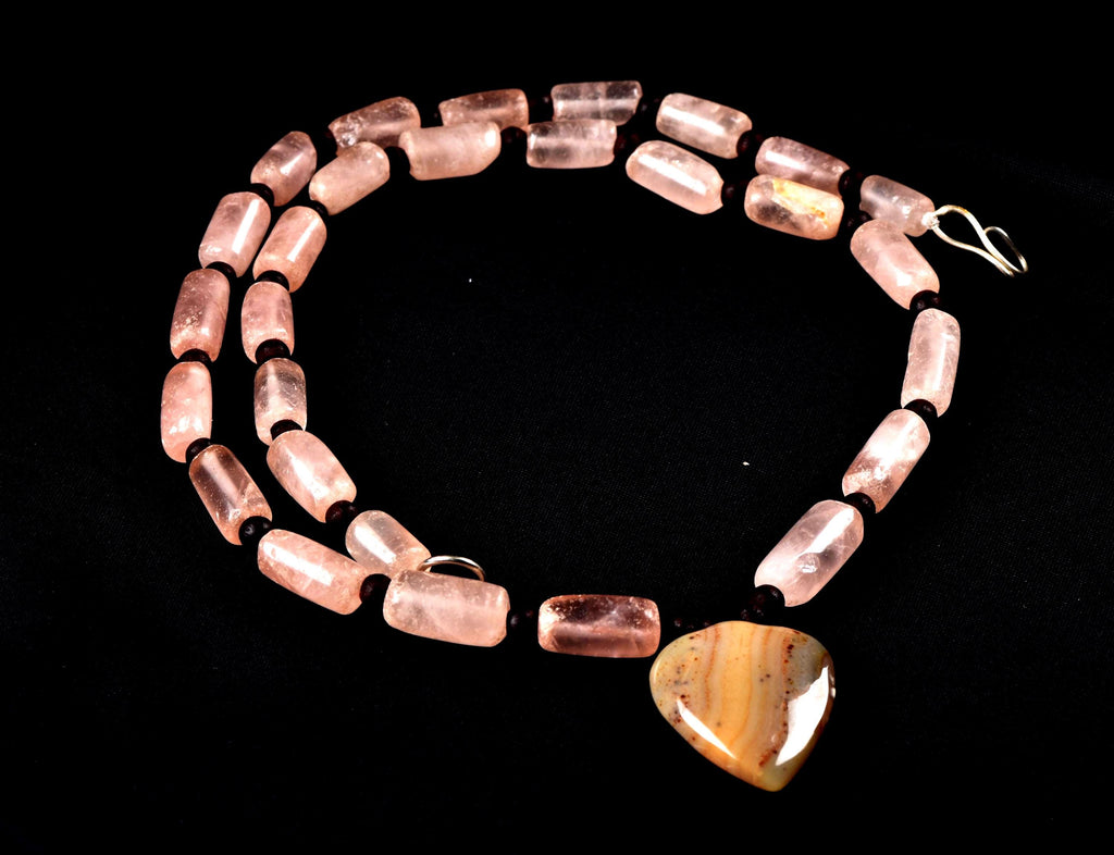 Rose quartz  vintage tube beads of universal love 19 inch love necklace #7891