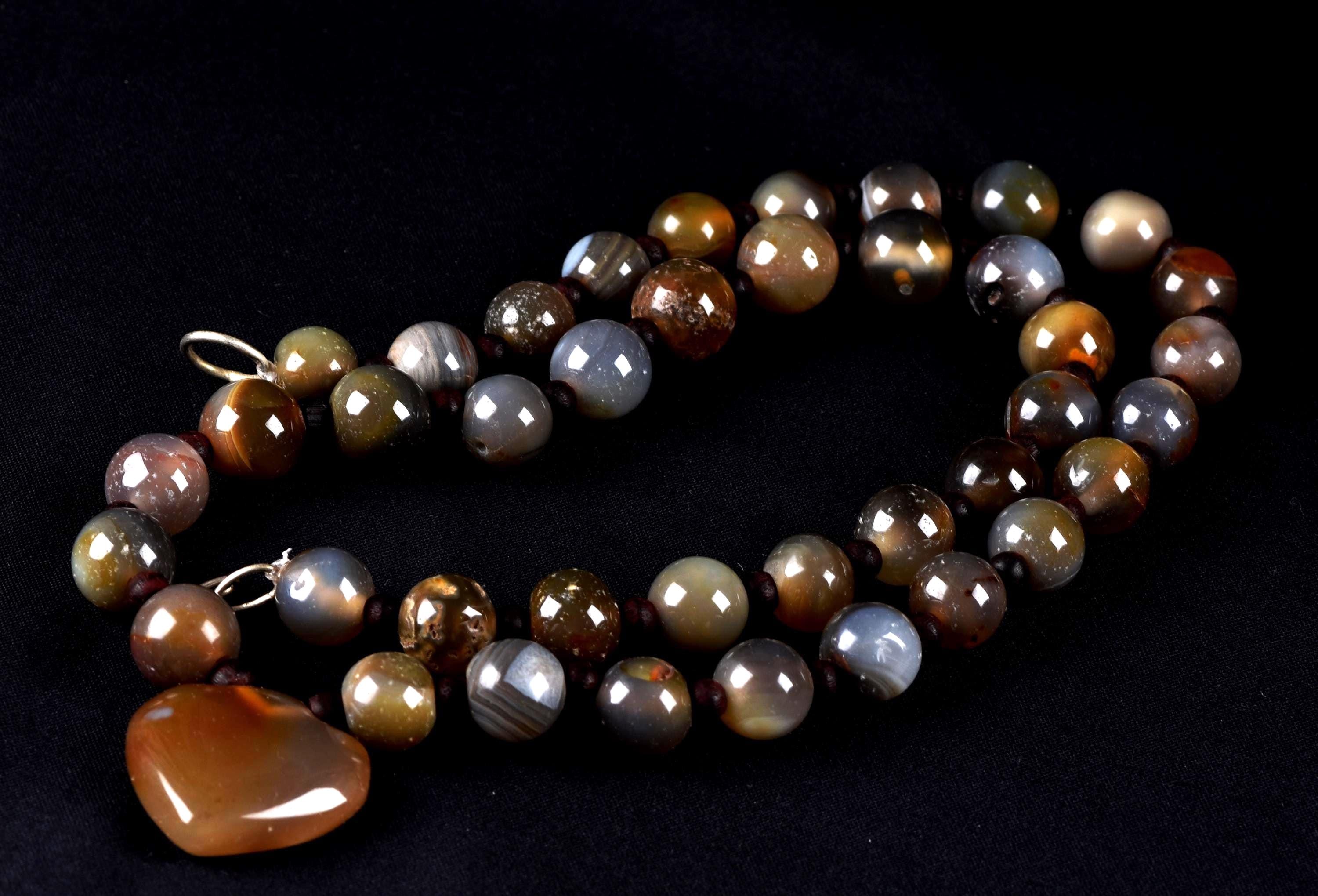 old rare Mystic Sulemani  bhaisajyaguru soloman bead 21 inch necklace  shaman protection reach patina  # 7993