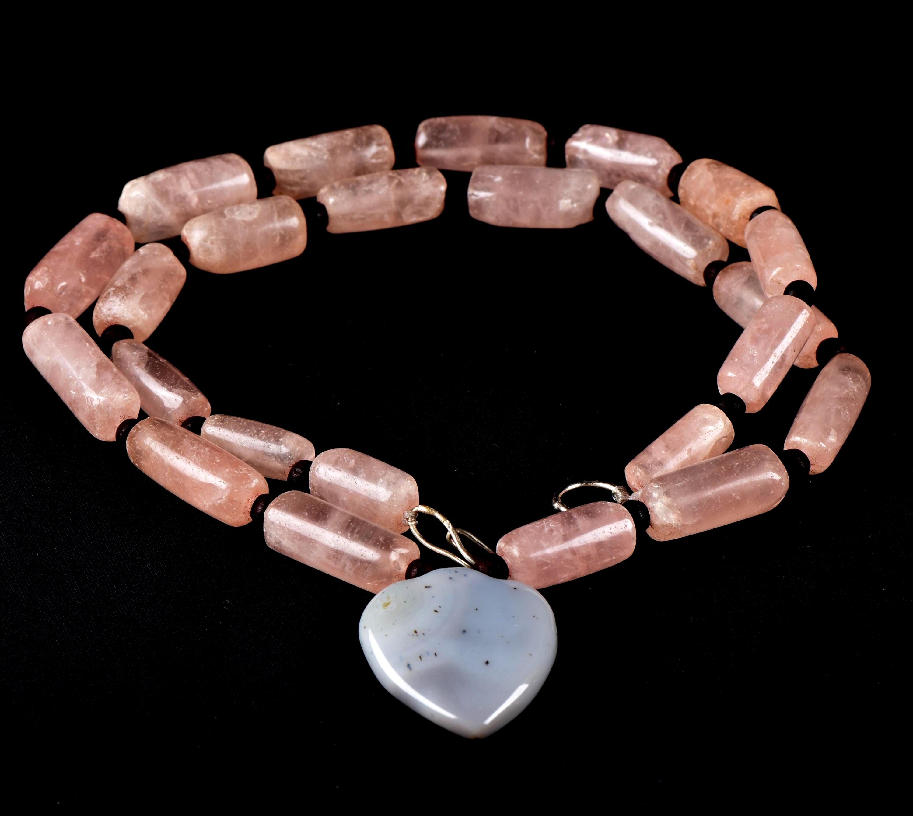 Rose quartz  vintage tube beads of universal love 22 inch love necklace #7896