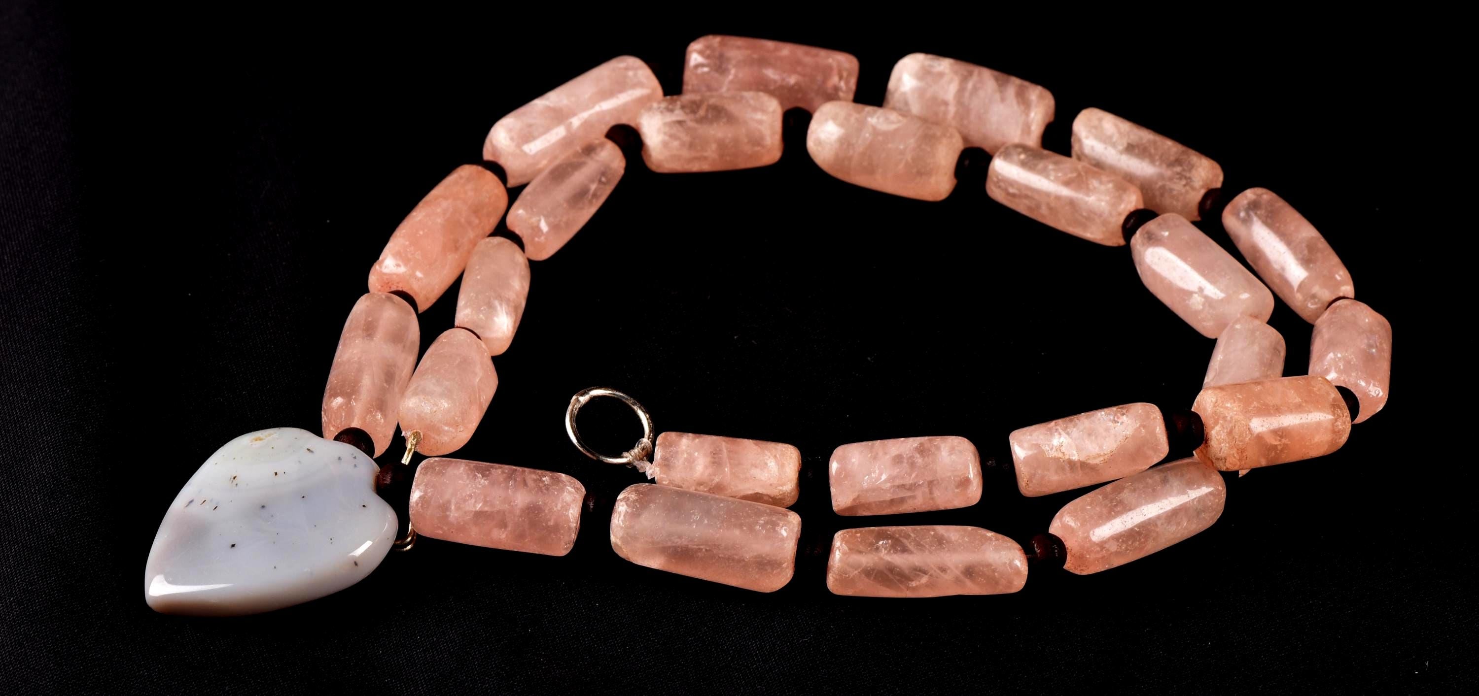 Rose quartz  vintage tube beads of universal love 22 inch love necklace #7896