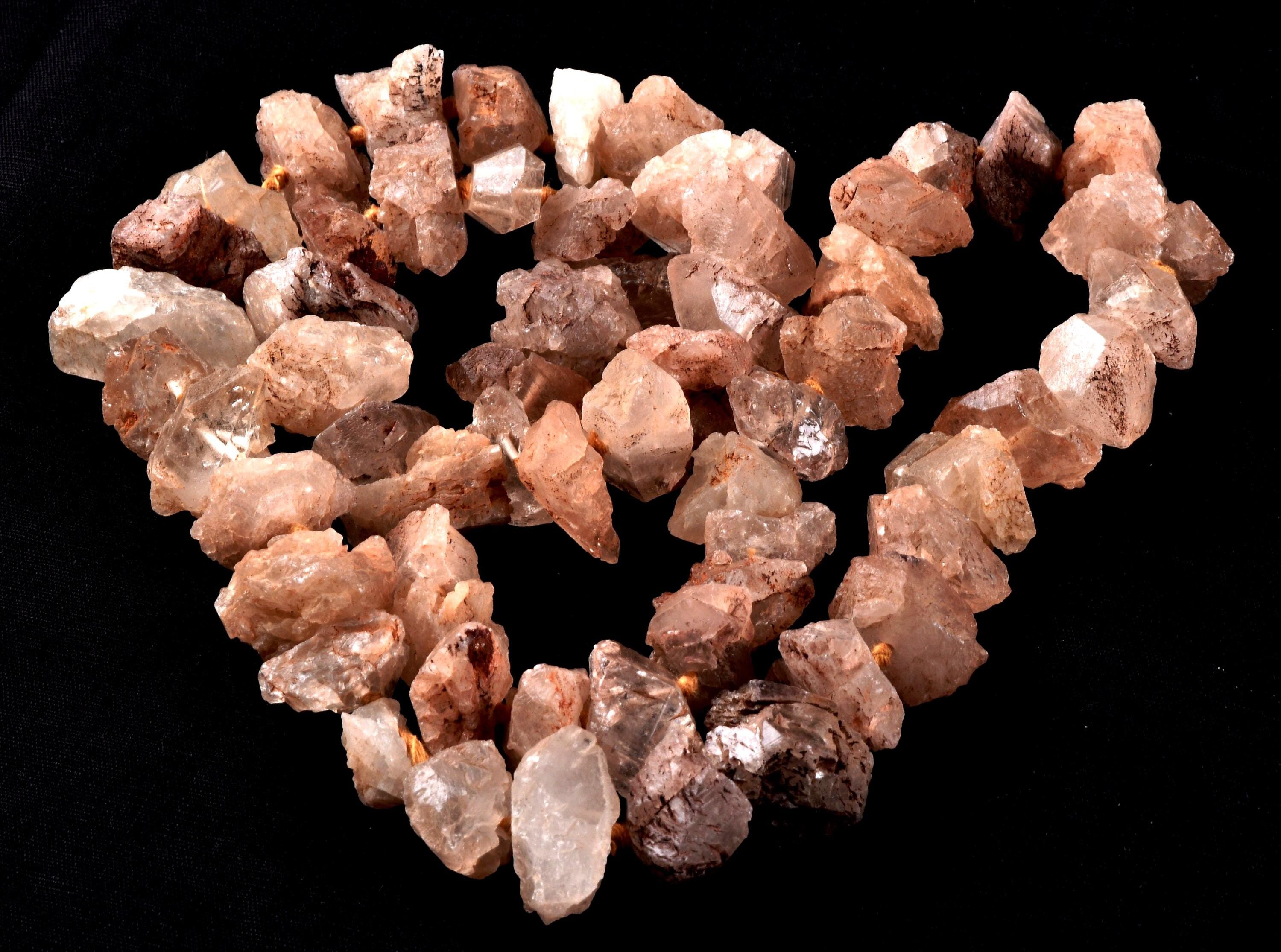 Nirvana pink ice quartz trigonic, himalayan high altitude growth interference crystal 26 inch 60 beads Necklace #7919