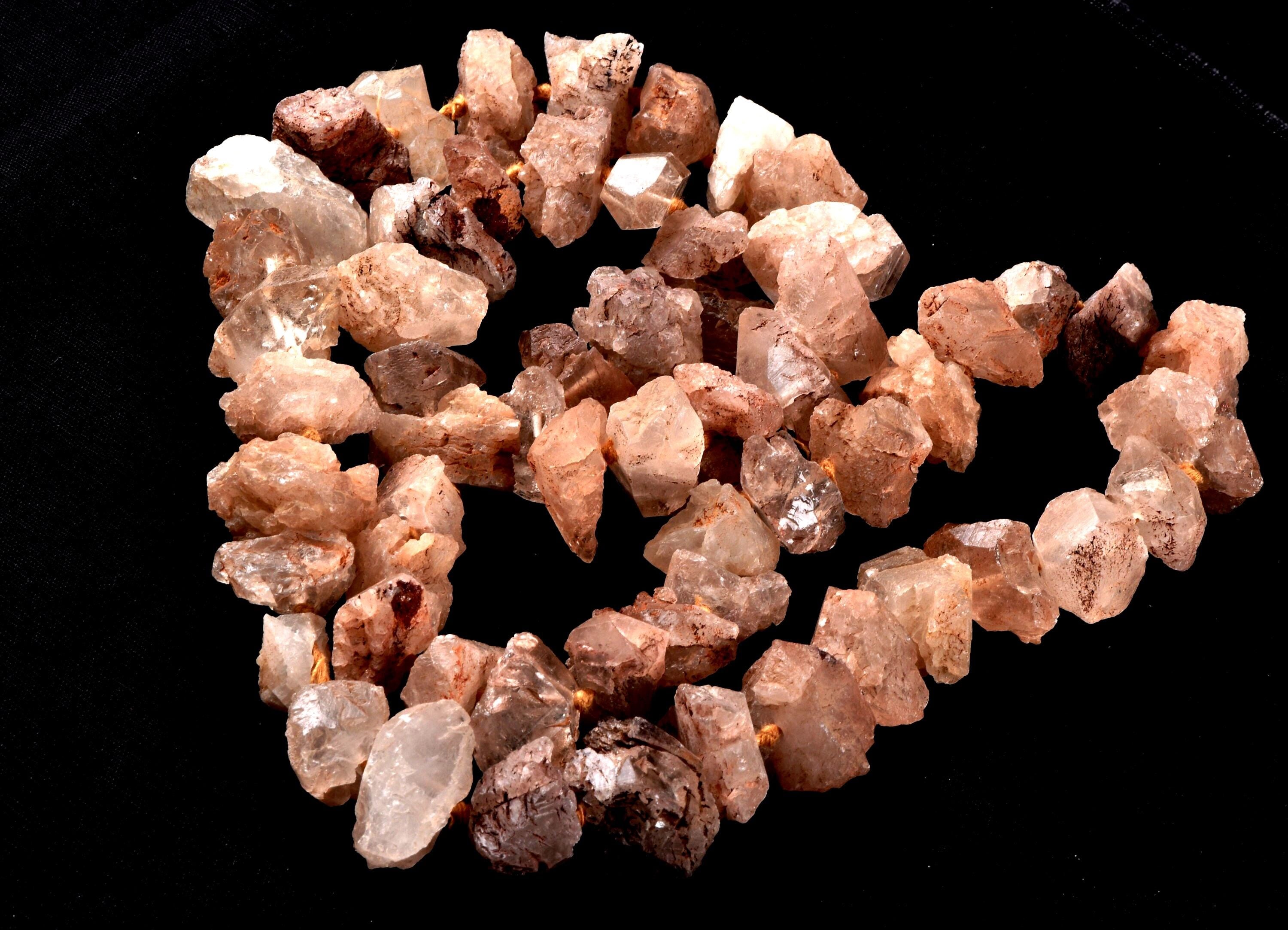 Nirvana pink ice quartz trigonic, himalayan high altitude growth interference crystal 26 inch 60 beads Necklace #7919