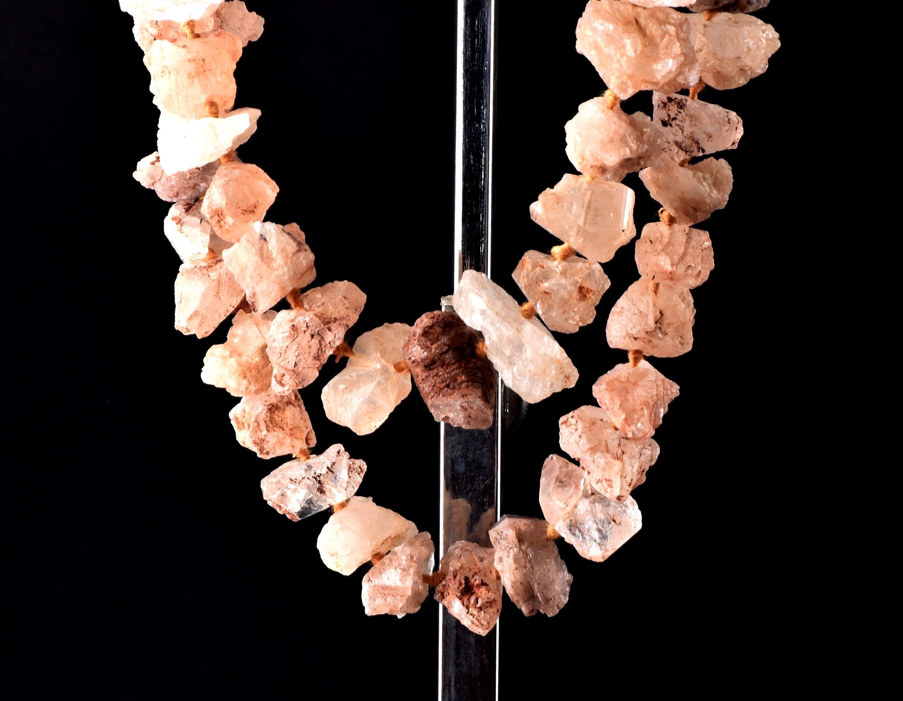 Nirvana pink ice quartz trigonic, himalayan high altitude growth interference crystal 26 inch 60 beads Necklace #7919
