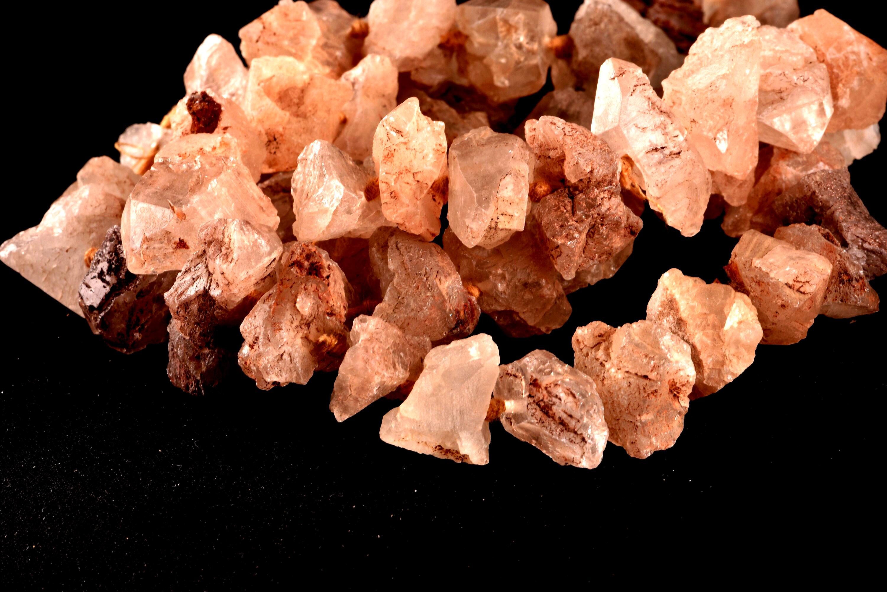 Nirvana pink ice quartz trigonic, himalayan high altitude growth interference crystal 26 inch 60 beads Necklace #7919