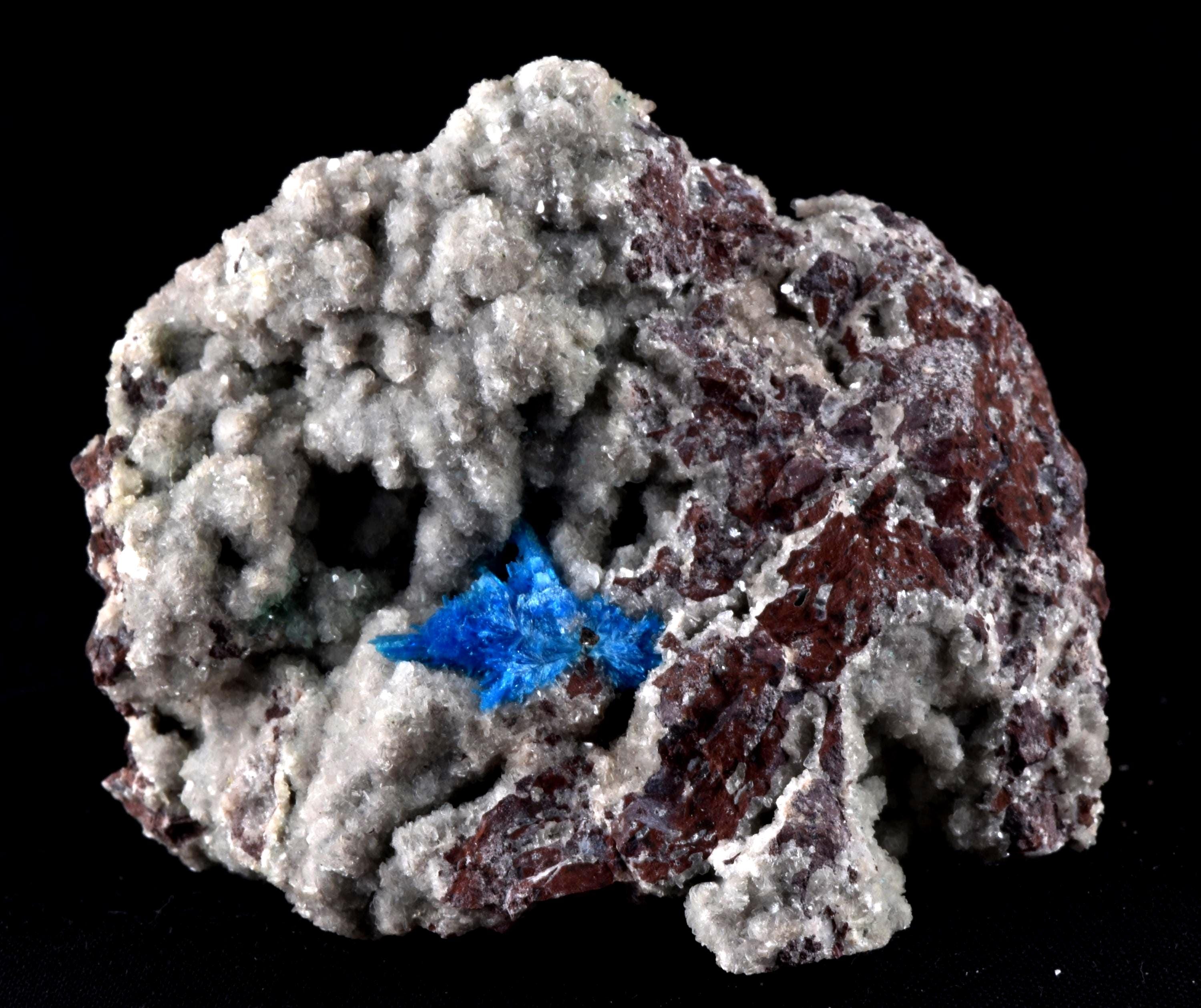 Peacock blue Pentagonite crystal  on heulandite base  third eye and crown chakras, #  7201