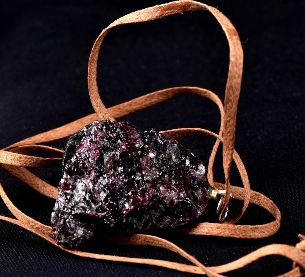 Garnet natural  juicy gem free form pendant passion courage shaman with cord # 8261