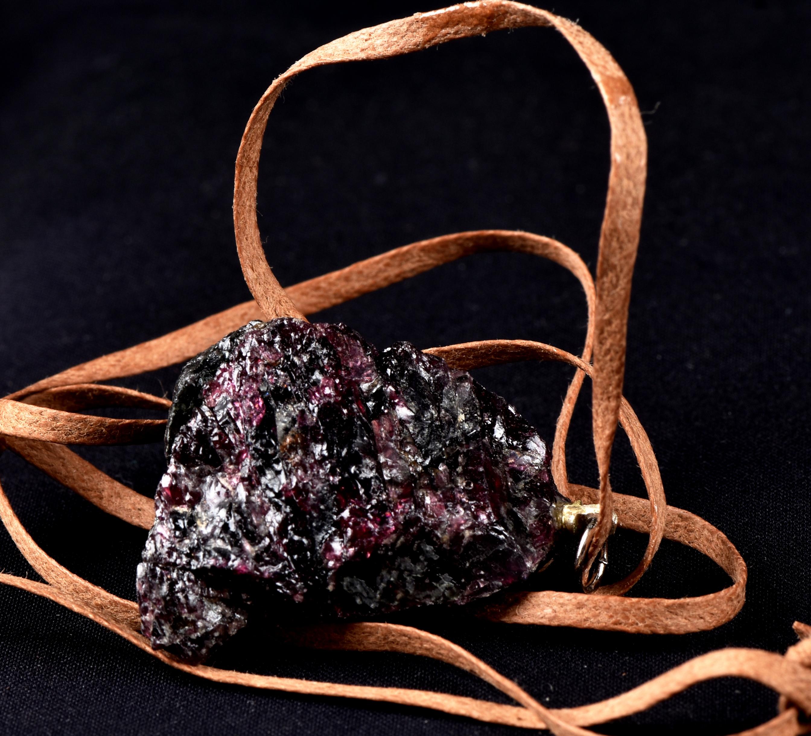 Garnet natural  juicy gem free form pendant passion courage shaman with cord # 8261