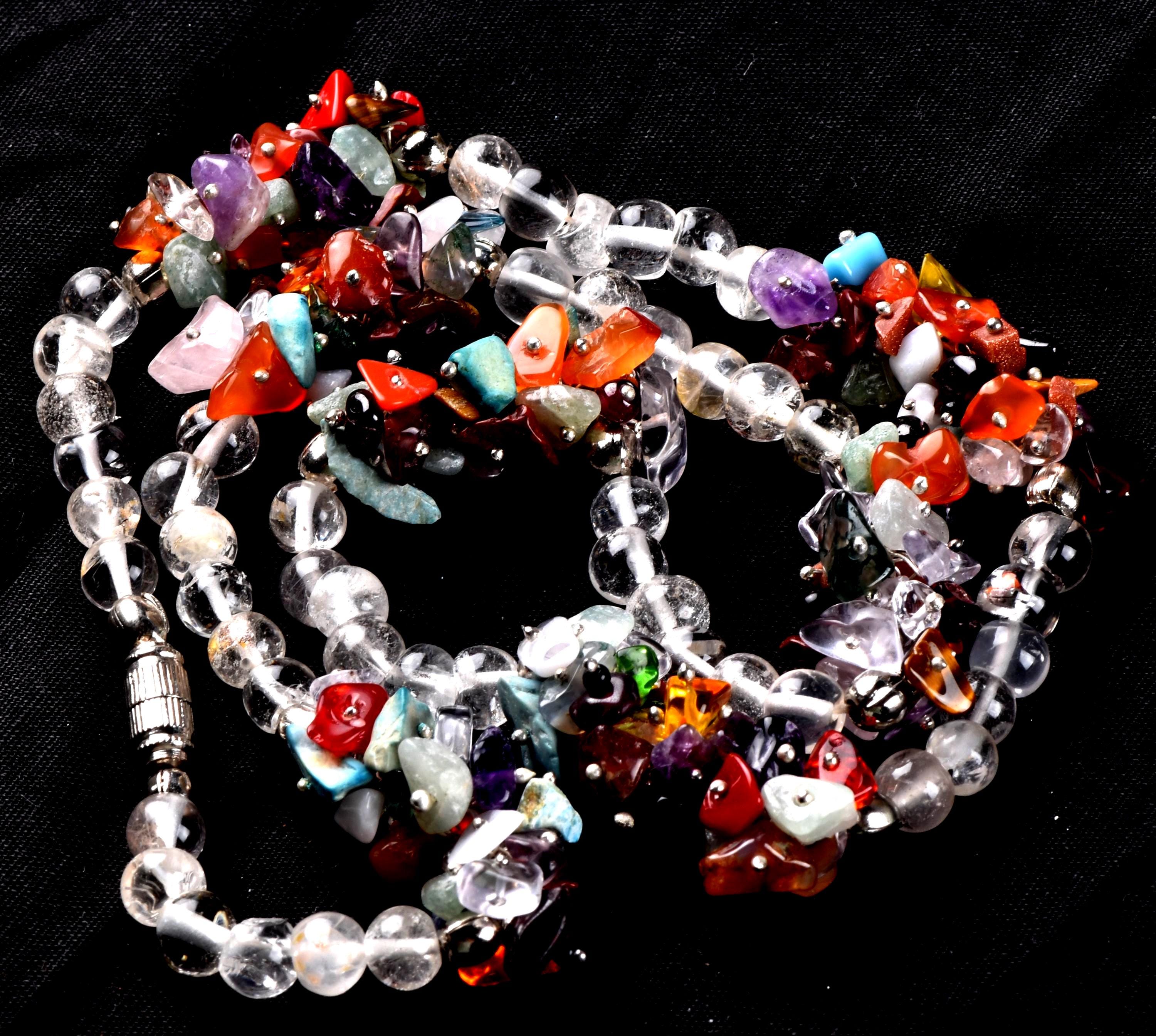 satyaloka  beads necklace with semi precious multi  gem stone chip bead  chakra  new age necklace #6823