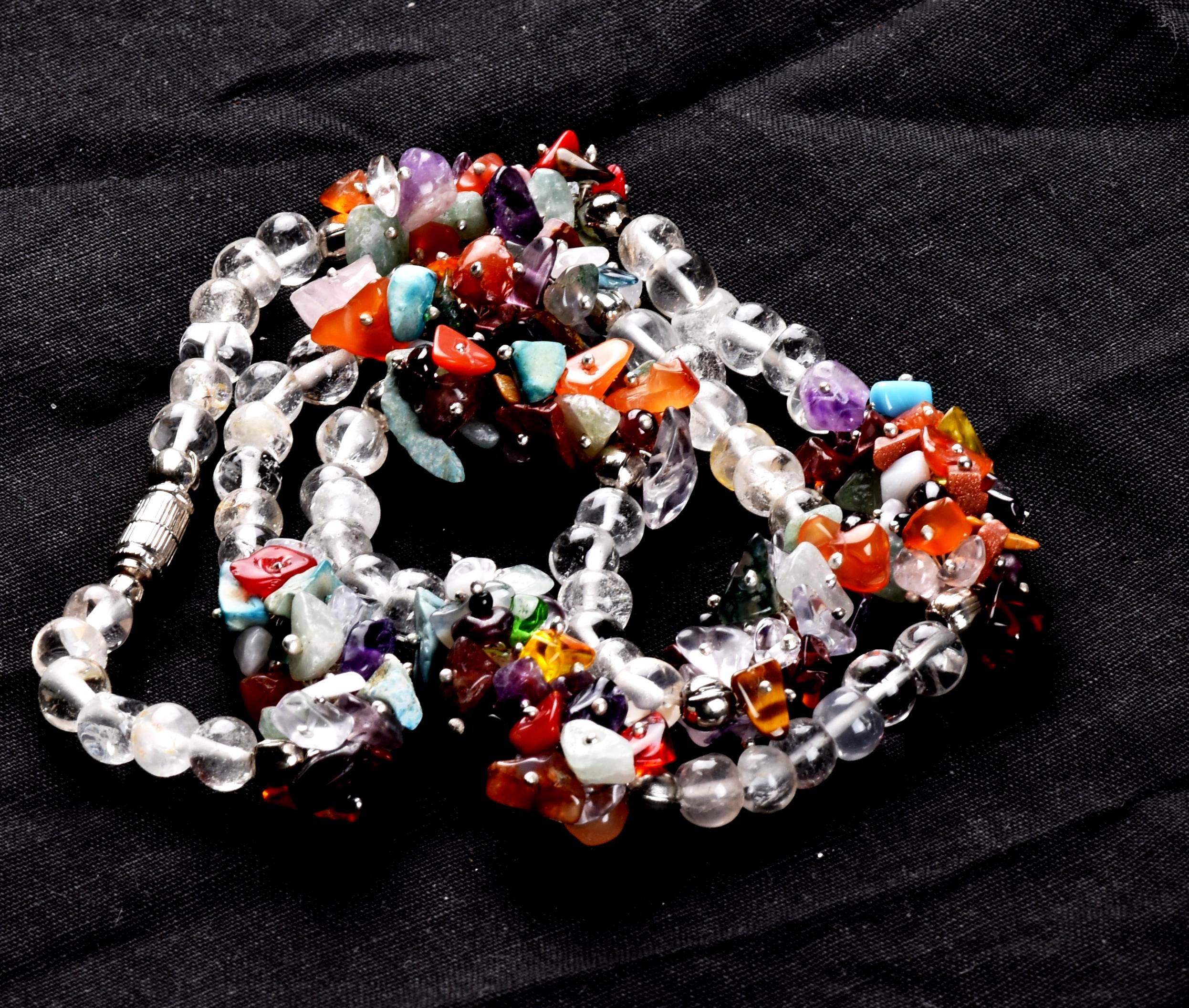 satyaloka  beads necklace with semi precious multi  gem stone chip bead  chakra  new age necklace #6823