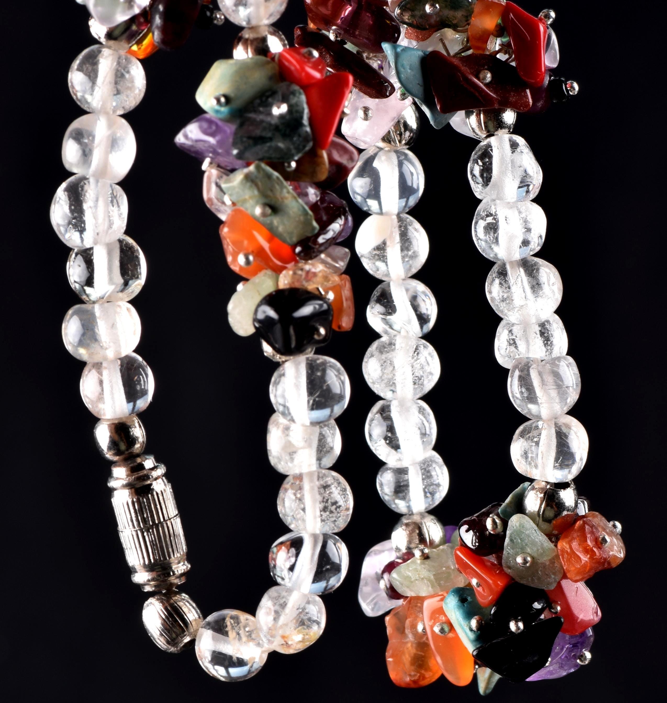 satyaloka  beads necklace with semi precious multi  gem stone chip bead  chakra  new age necklace #6823