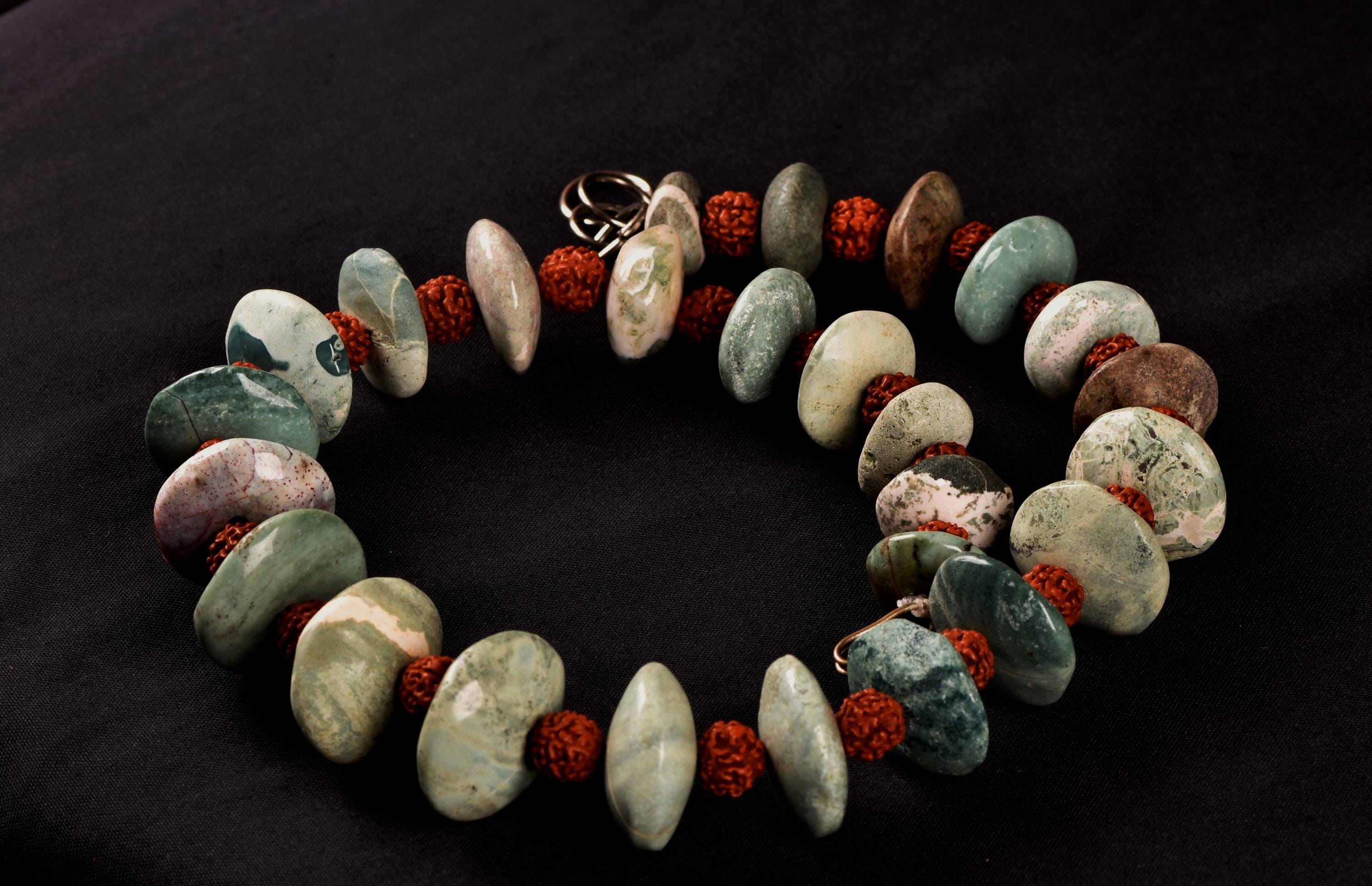 turquoise beads, courage creativity + rudraksha  16'' necklace  # 7890
