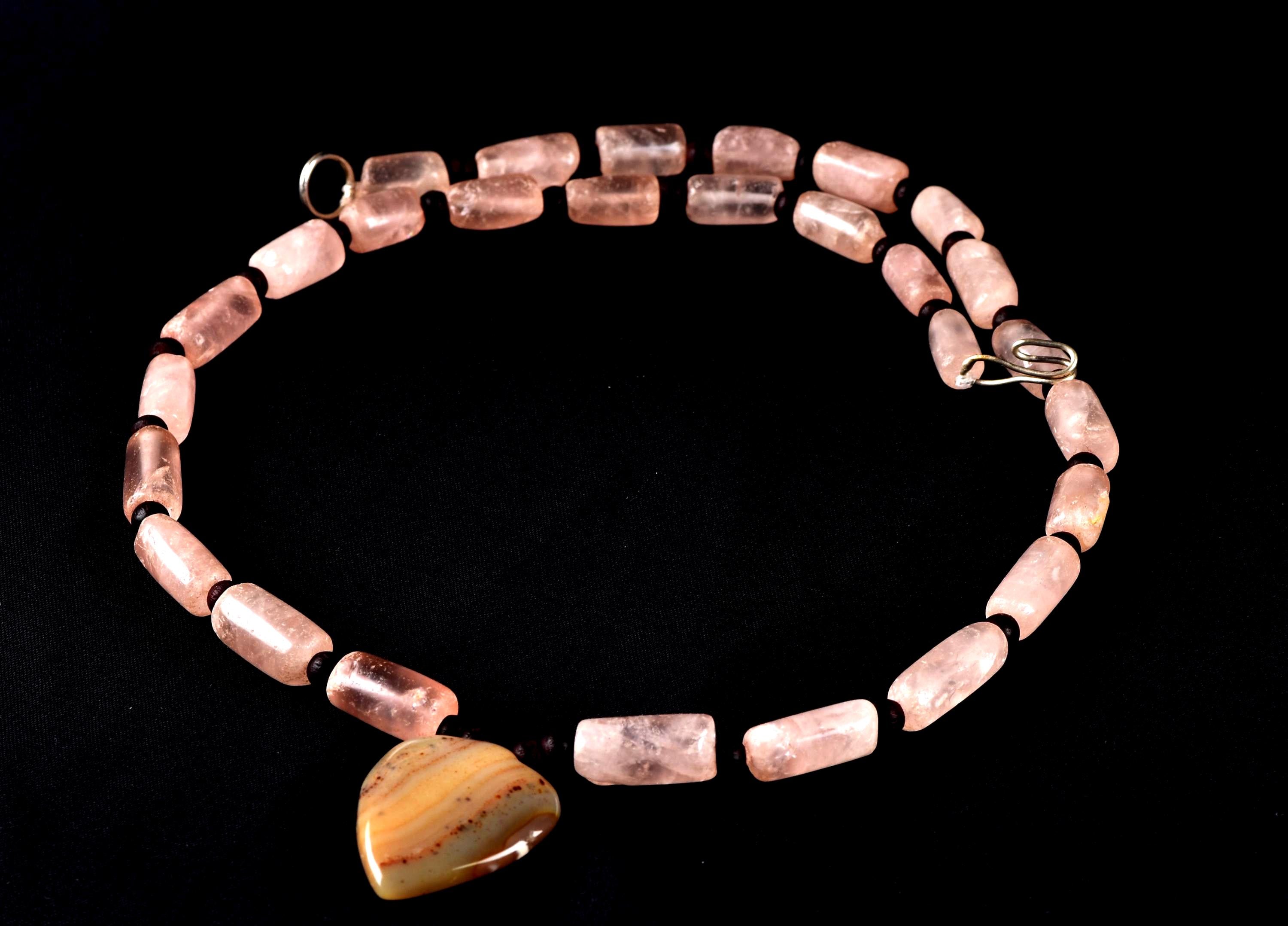 Rose quartz  vintage tube beads of universal love 19 inch love necklace #7891