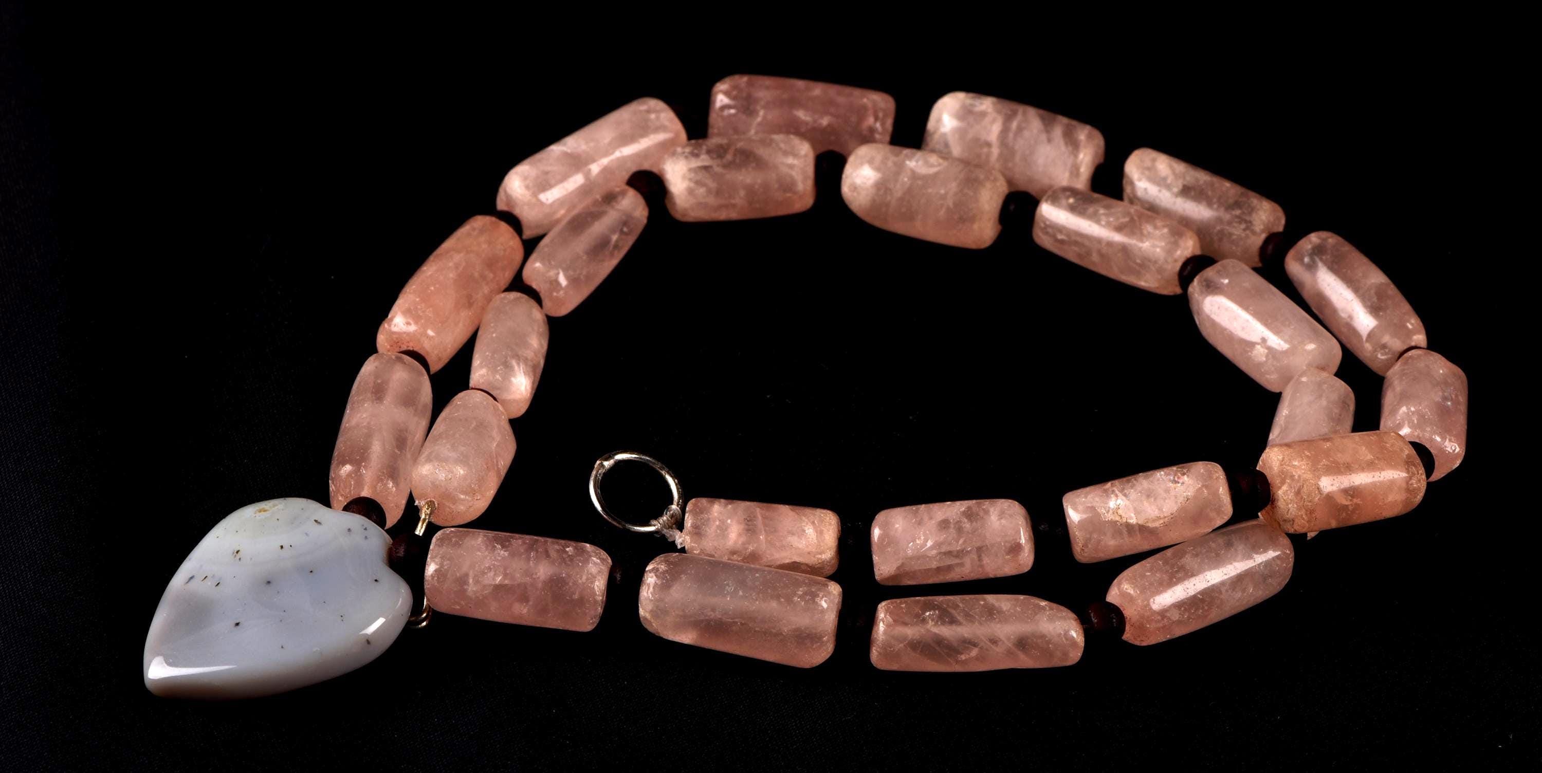 Rose quartz  vintage tube beads of universal love 22 inch love necklace #7896