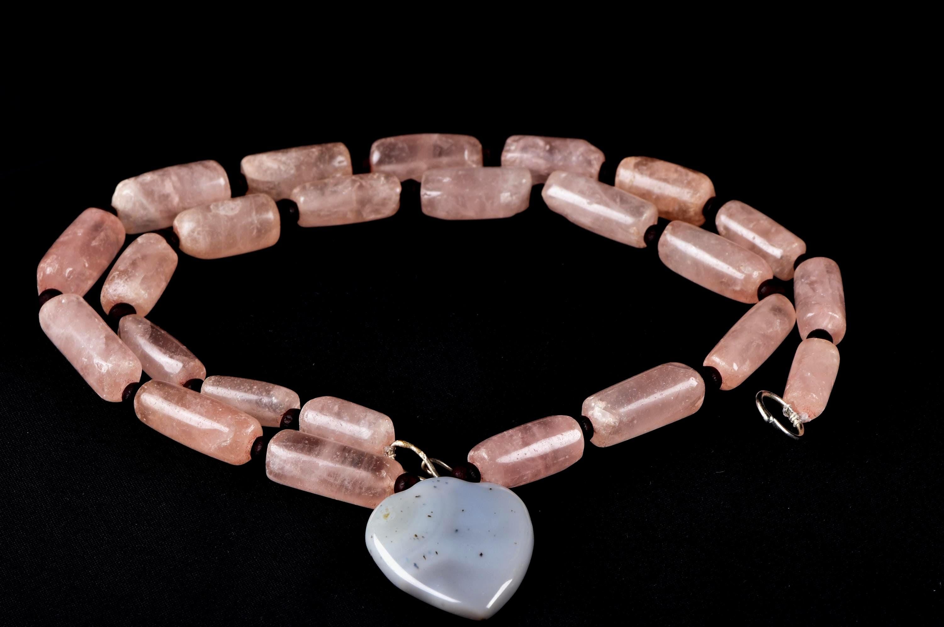 Rose quartz  vintage tube beads of universal love 22 inch love necklace #7896