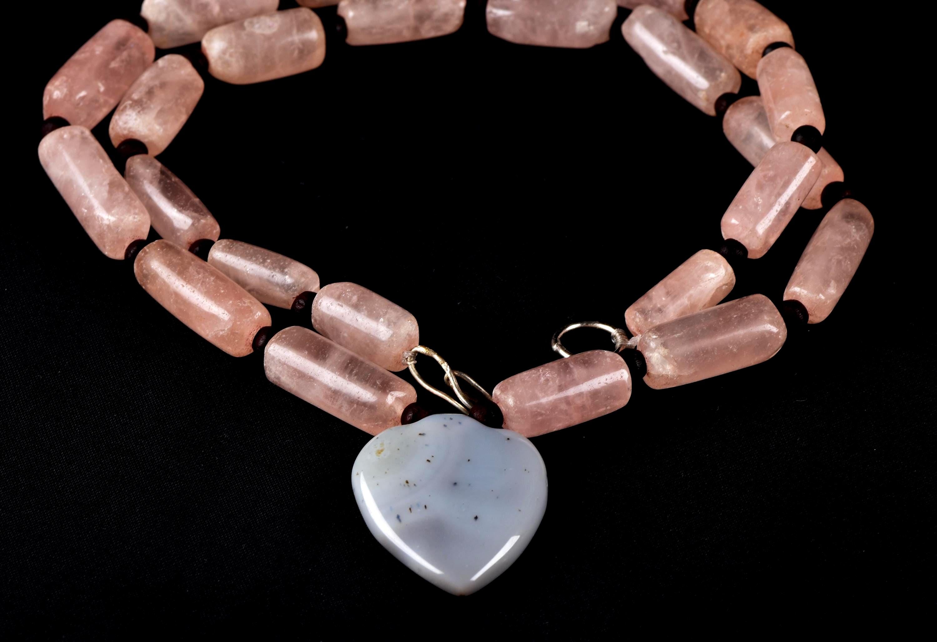 Rose quartz  vintage tube beads of universal love 22 inch love necklace #7896