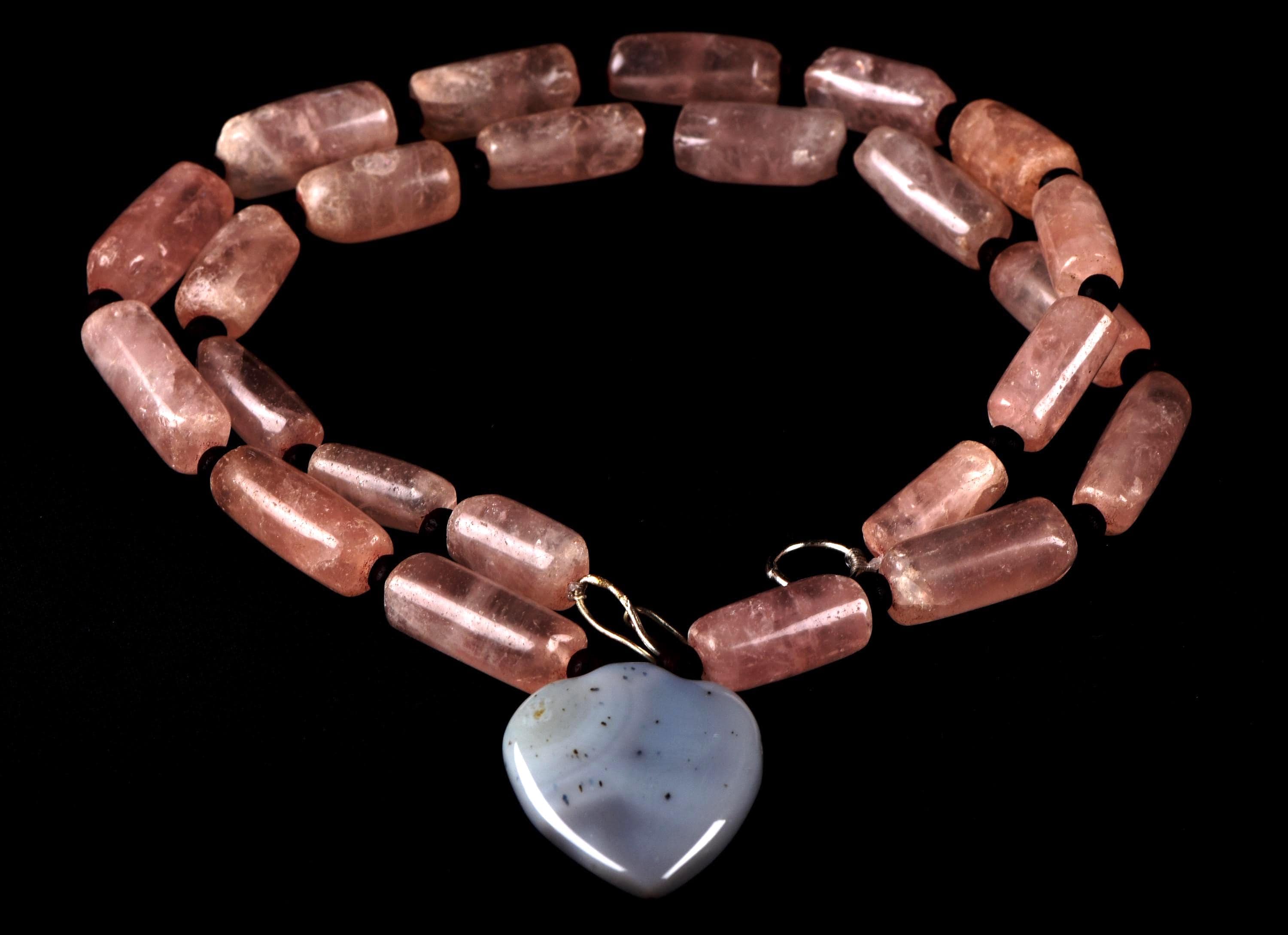 Rose quartz  vintage tube beads of universal love 22 inch love necklace #7896