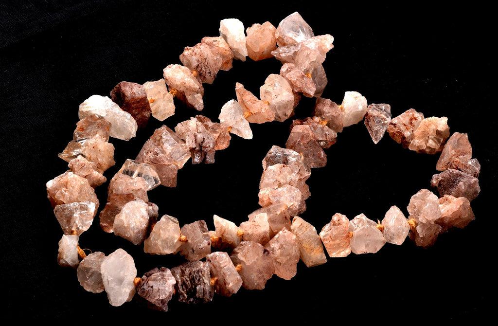 Nirvana pink ice quartz trigonic, himalayan high altitude growth interference crystal 26 inch 60 beads Necklace #7919