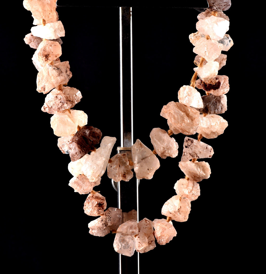 Nirvana pink ice quartz trigonic, himalayan high altitude growth interference crystal 26 inch 60 beads Necklace #7919