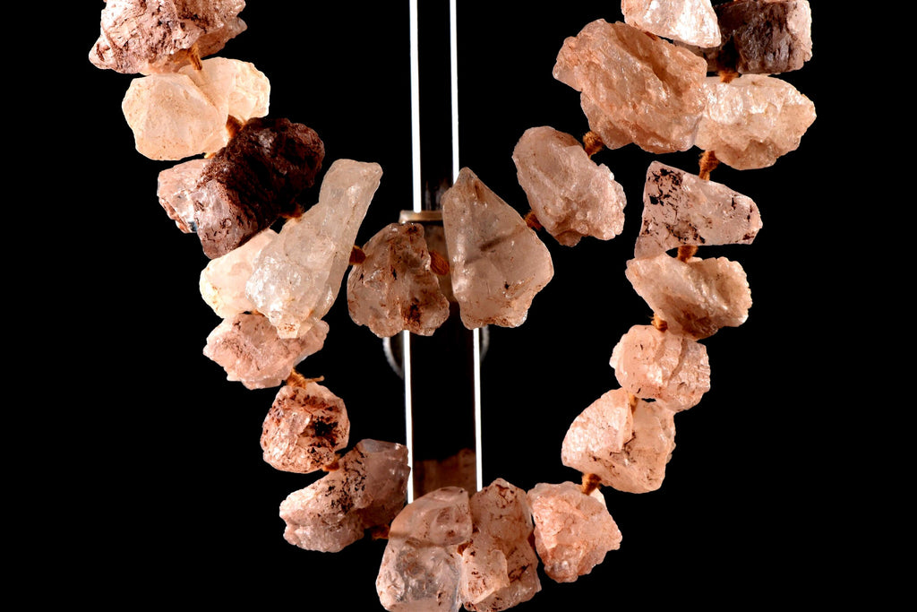 Nirvana pink ice quartz trigonic, himalayan high altitude growth interference crystal 26 inch 60 beads Necklace #7919