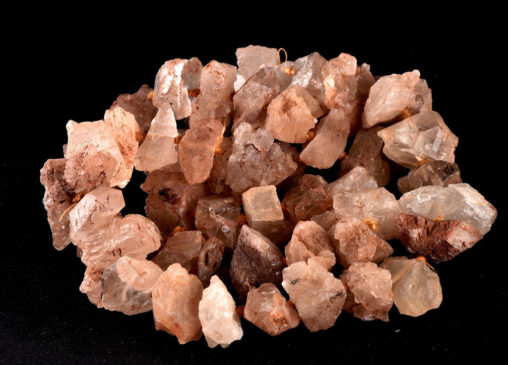 Nirvana pink ice quartz trigonic, himalayan high altitude growth interference crystal 26 inch 60 beads Necklace #7919