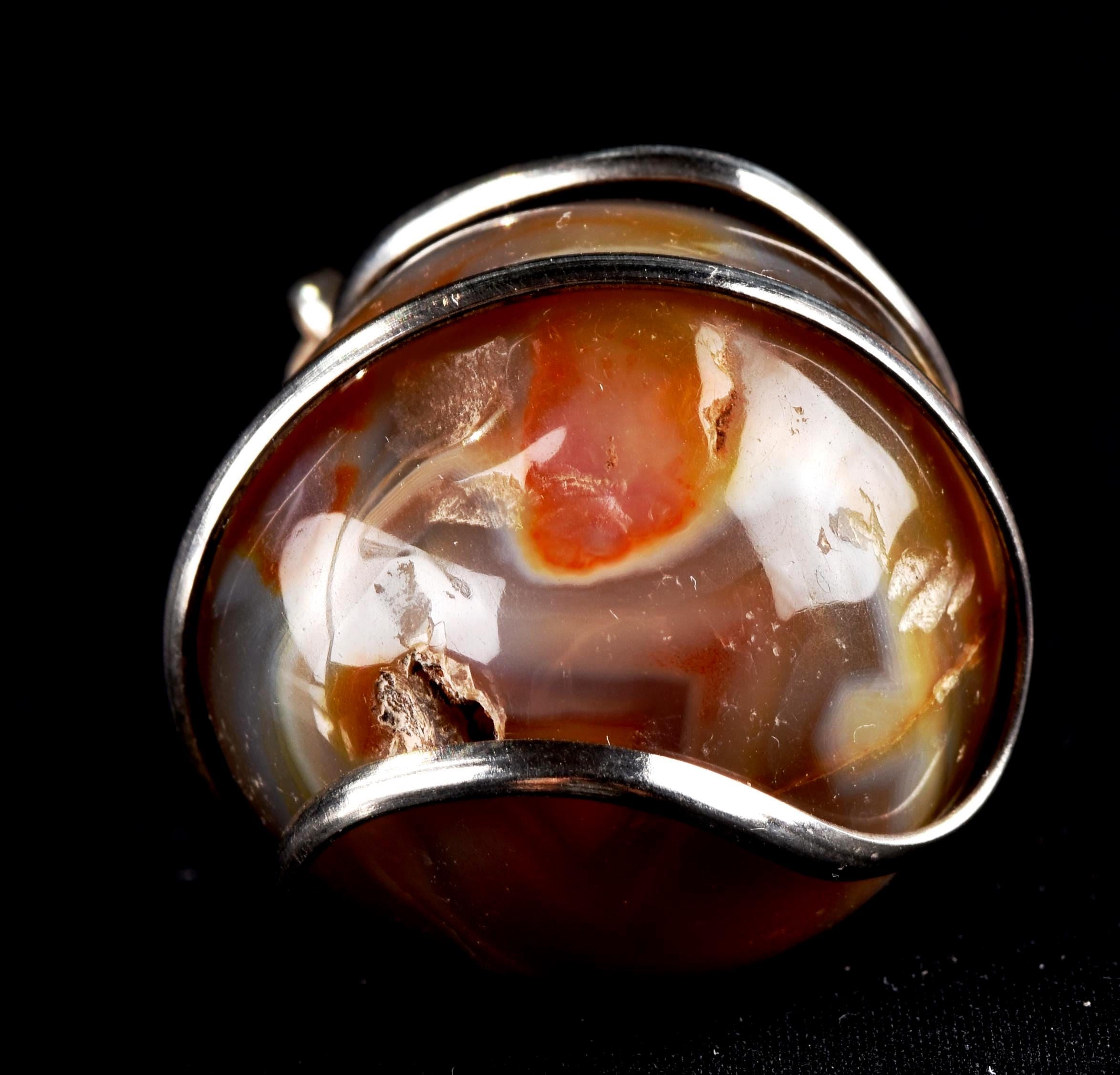 old carnelian sphere with cave   pendant creativity courage protection strength   #7148