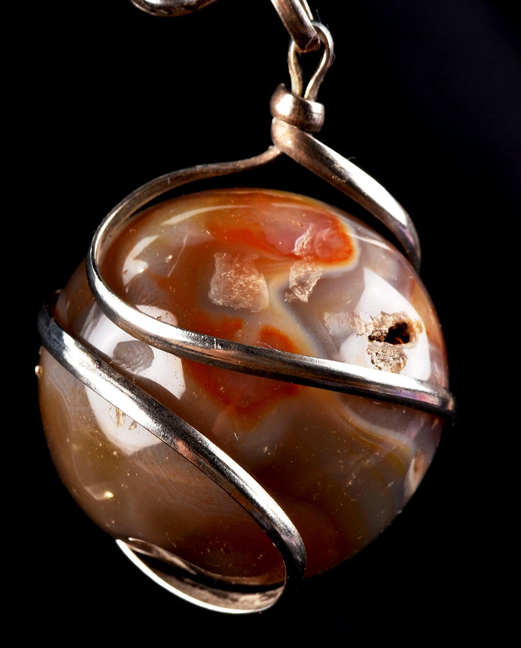 old carnelian sphere with cave   pendant creativity courage protection strength   #7148
