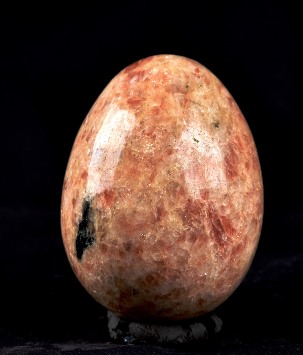 Sun stone with black tourmaline egg good luck freedom happiness 7954