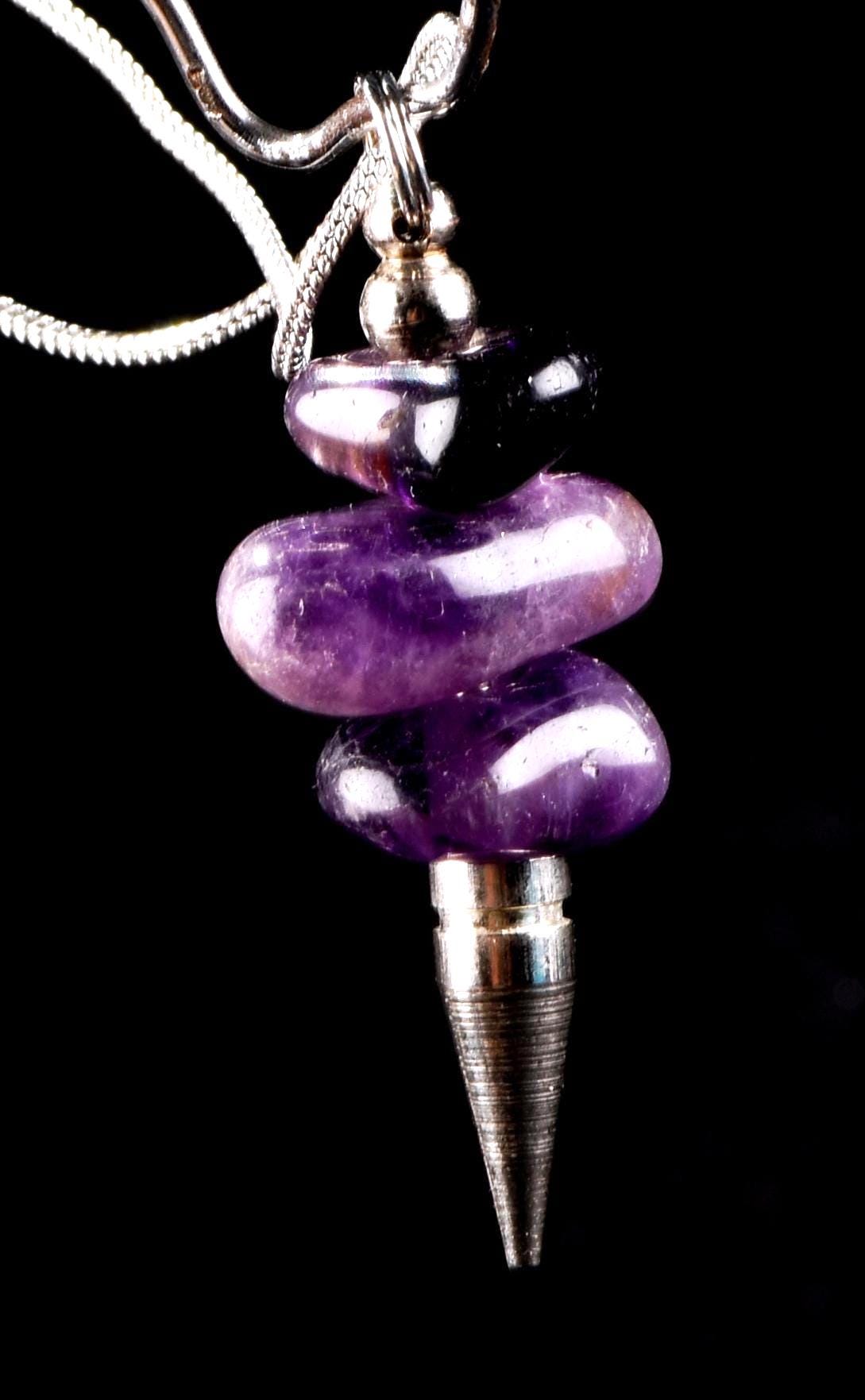 Amethyst pendulum / pendant with chain   Far-infrared radiation negative ion emission # 7129