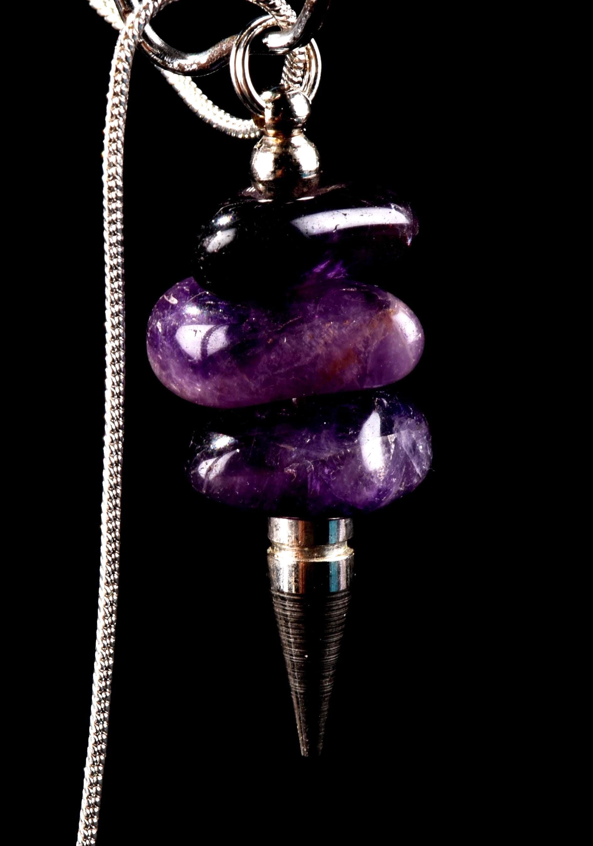 Amethyst pendulum / pendant with chain   Far-infrared radiation negative ion emission # 7129
