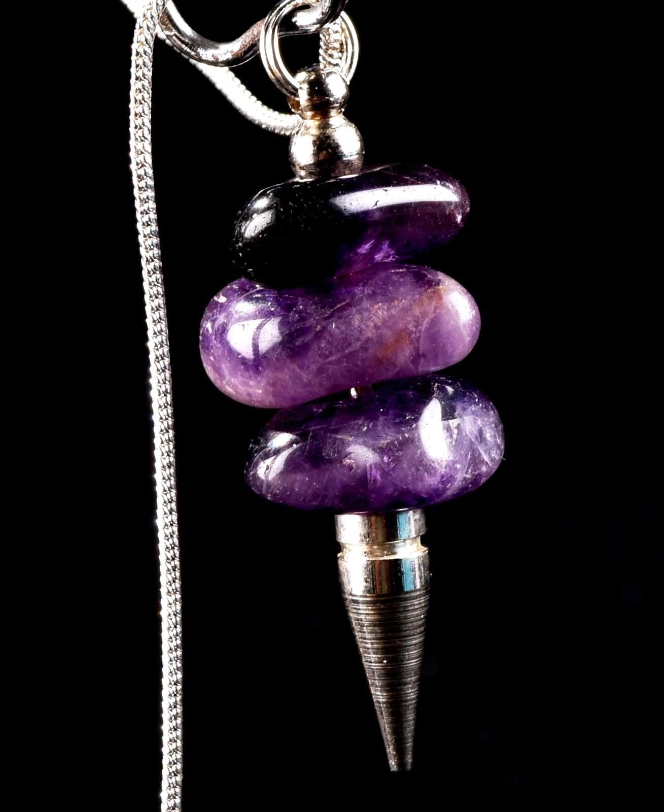 Amethyst pendulum / pendant with chain   Far-infrared radiation negative ion emission # 7129