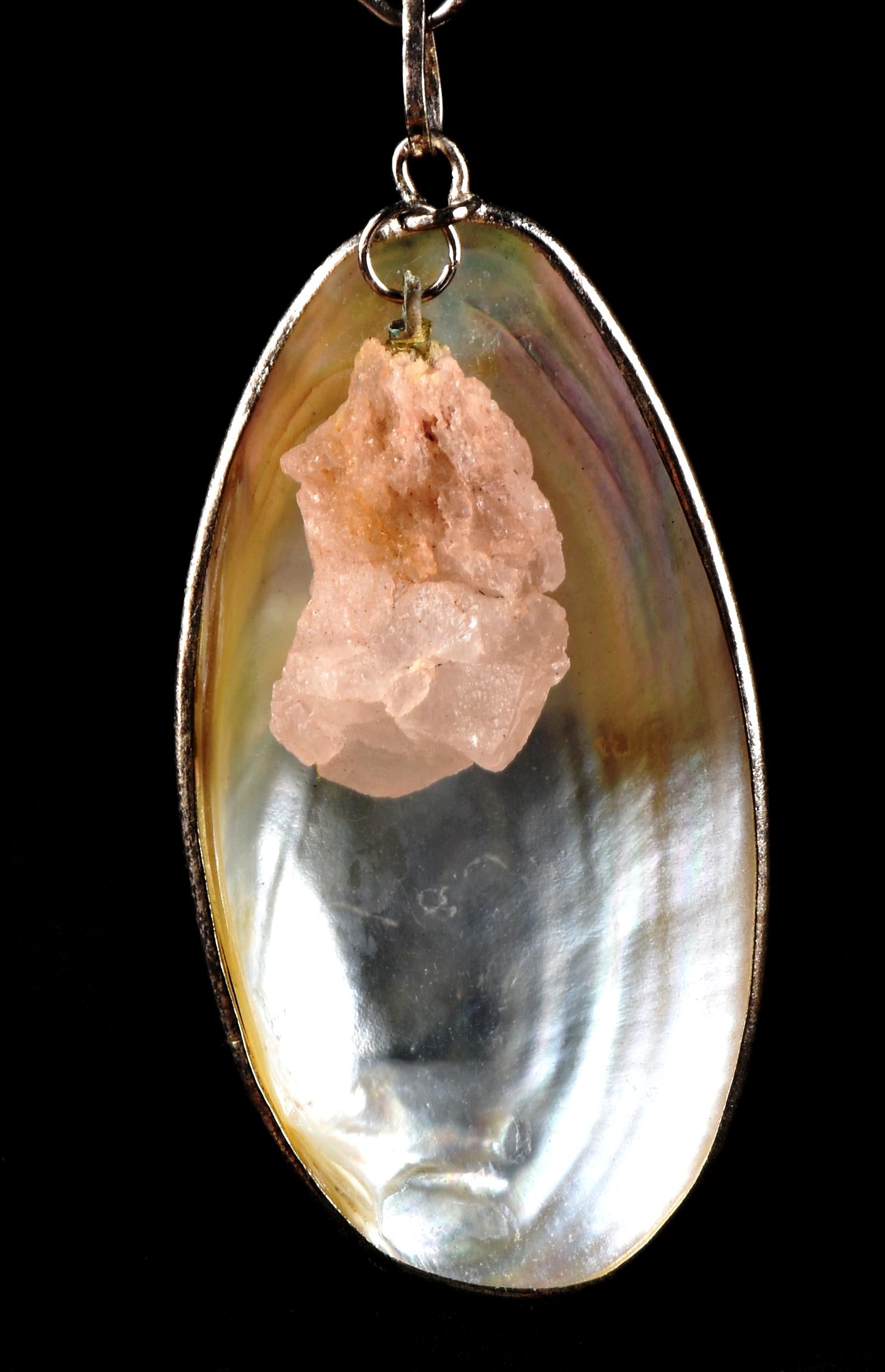 mother of pearl  framed pendant with nirvana quartz #8026