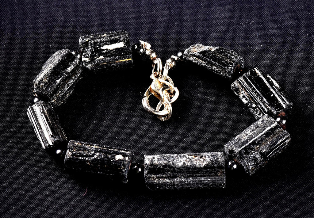 Black tourmaline raw natural free form bracelet remove negativity deflects radiation  7331