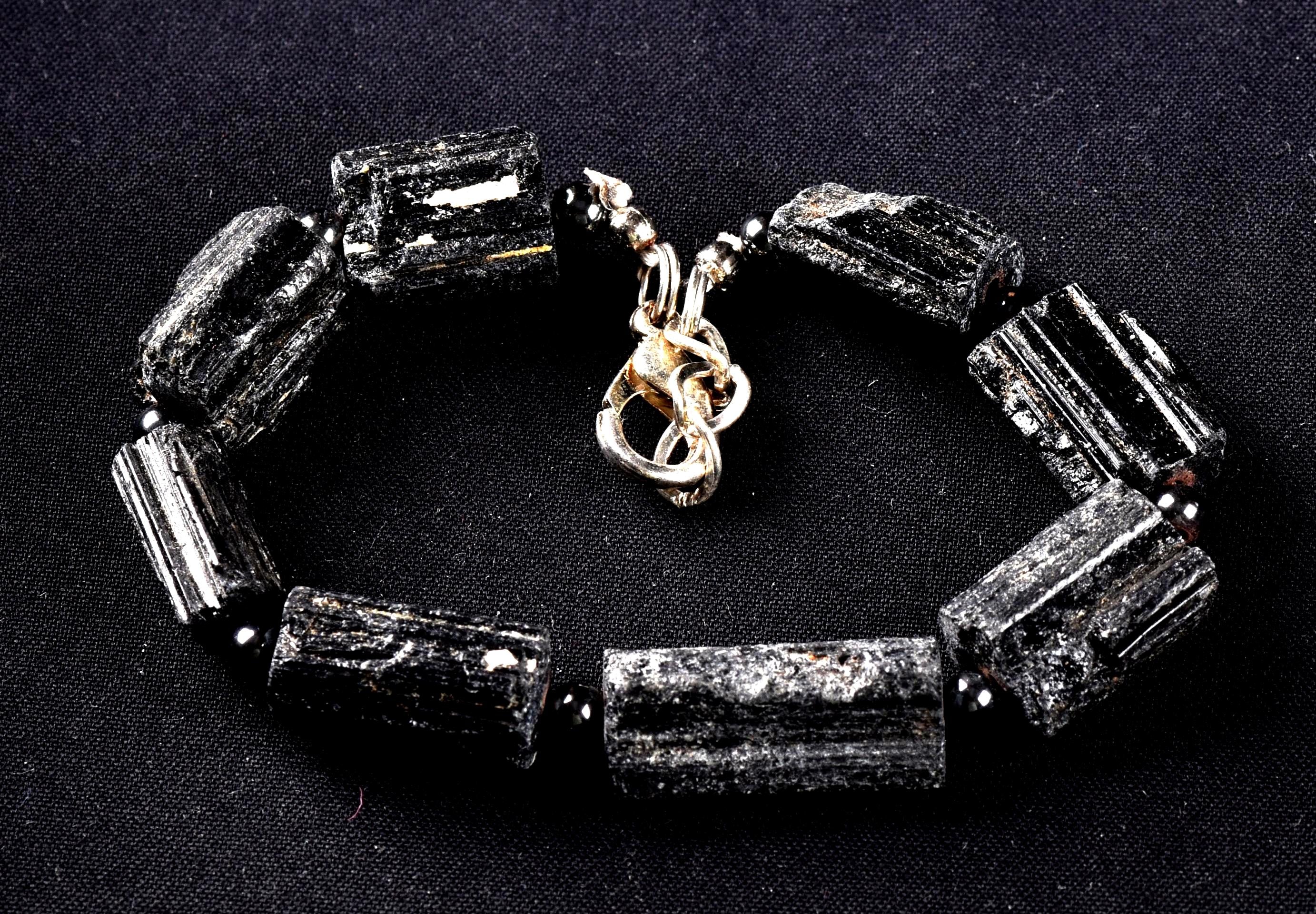 Black tourmaline raw natural free form bracelet remove negativity deflects radiation  7331