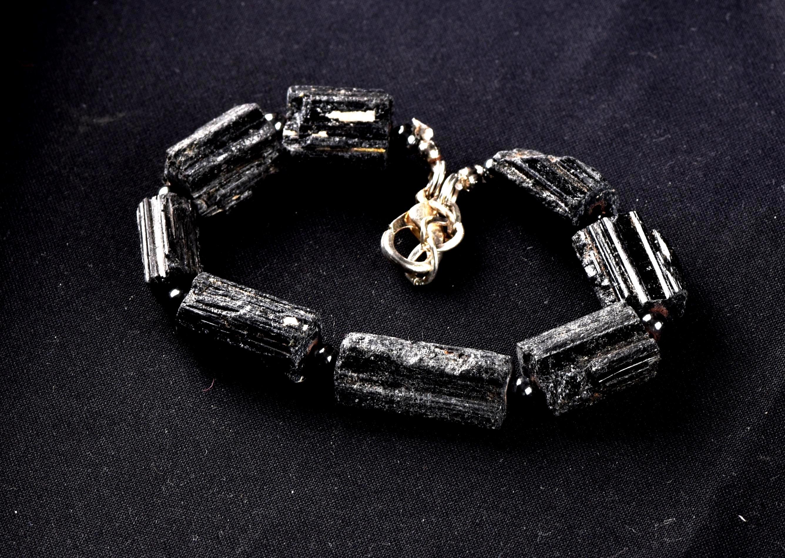 Black tourmaline raw natural free form bracelet remove negativity deflects radiation  7331