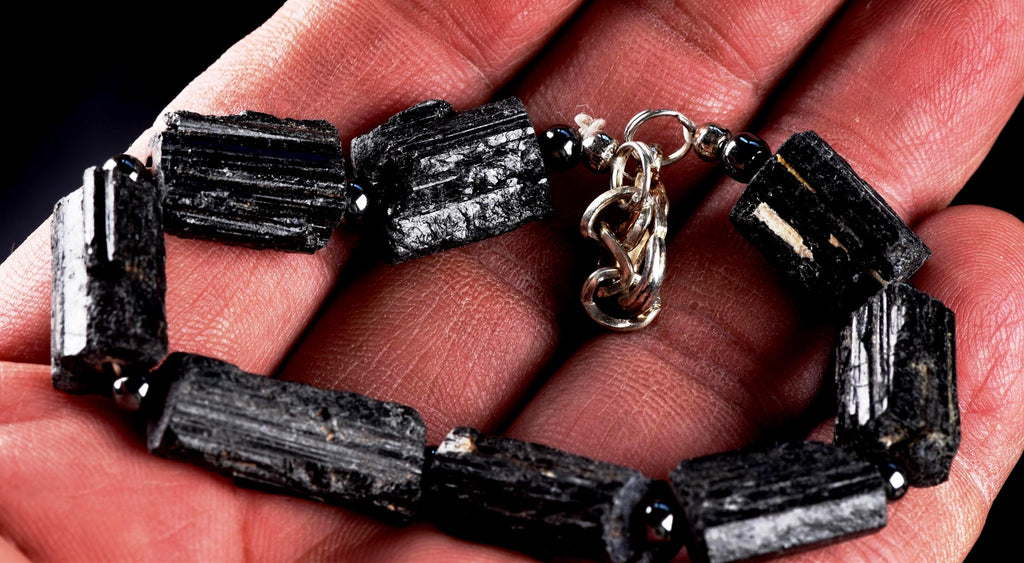 Black tourmaline raw natural free form bracelet remove negativity deflects radiation  7331