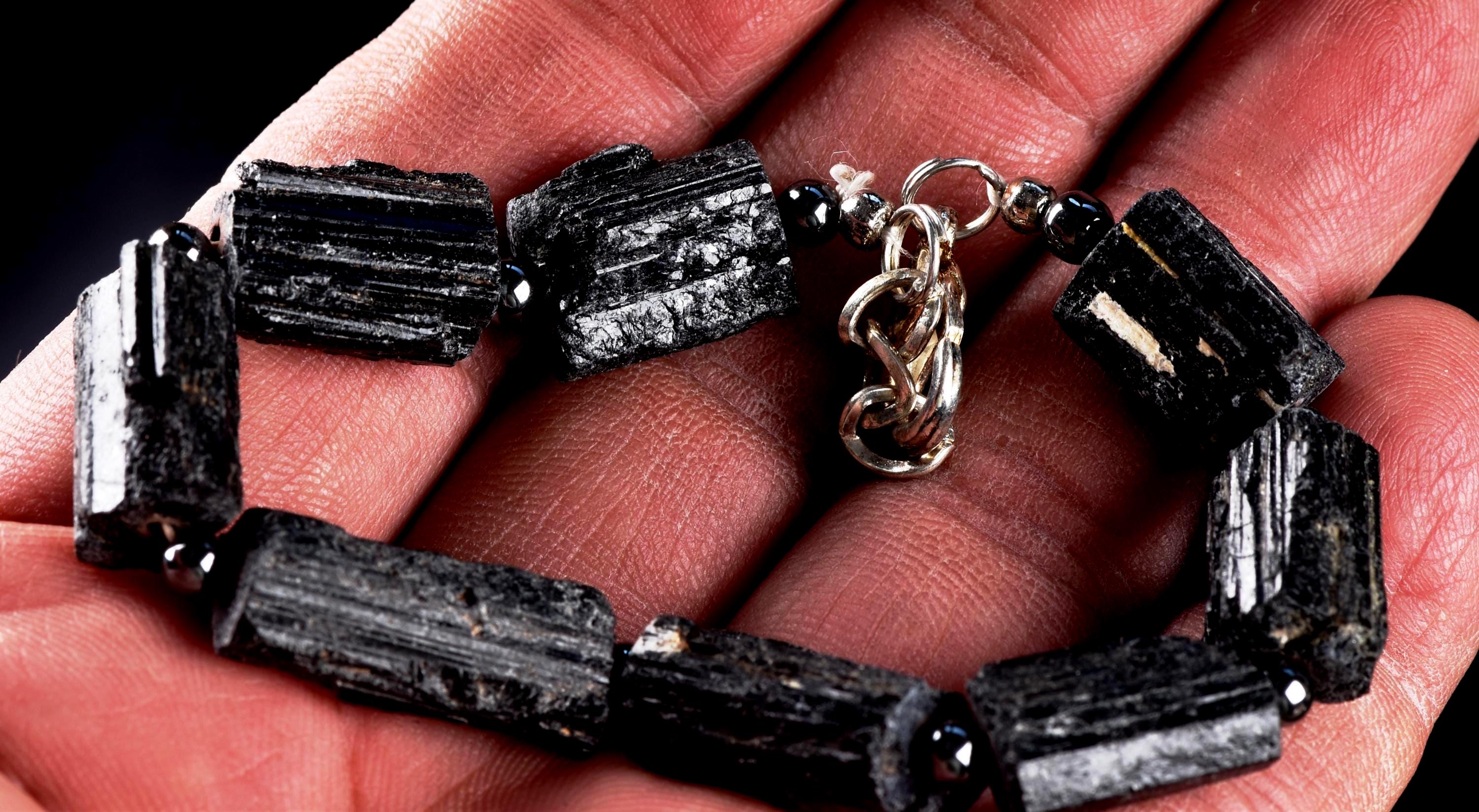 Black tourmaline raw natural free form bracelet remove negativity deflects radiation  7331