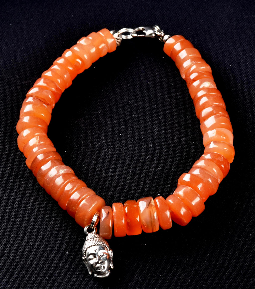 Rare mystical  carnelian button beads bracelet with  Buddha shaman protection good luck bracelet # 7333