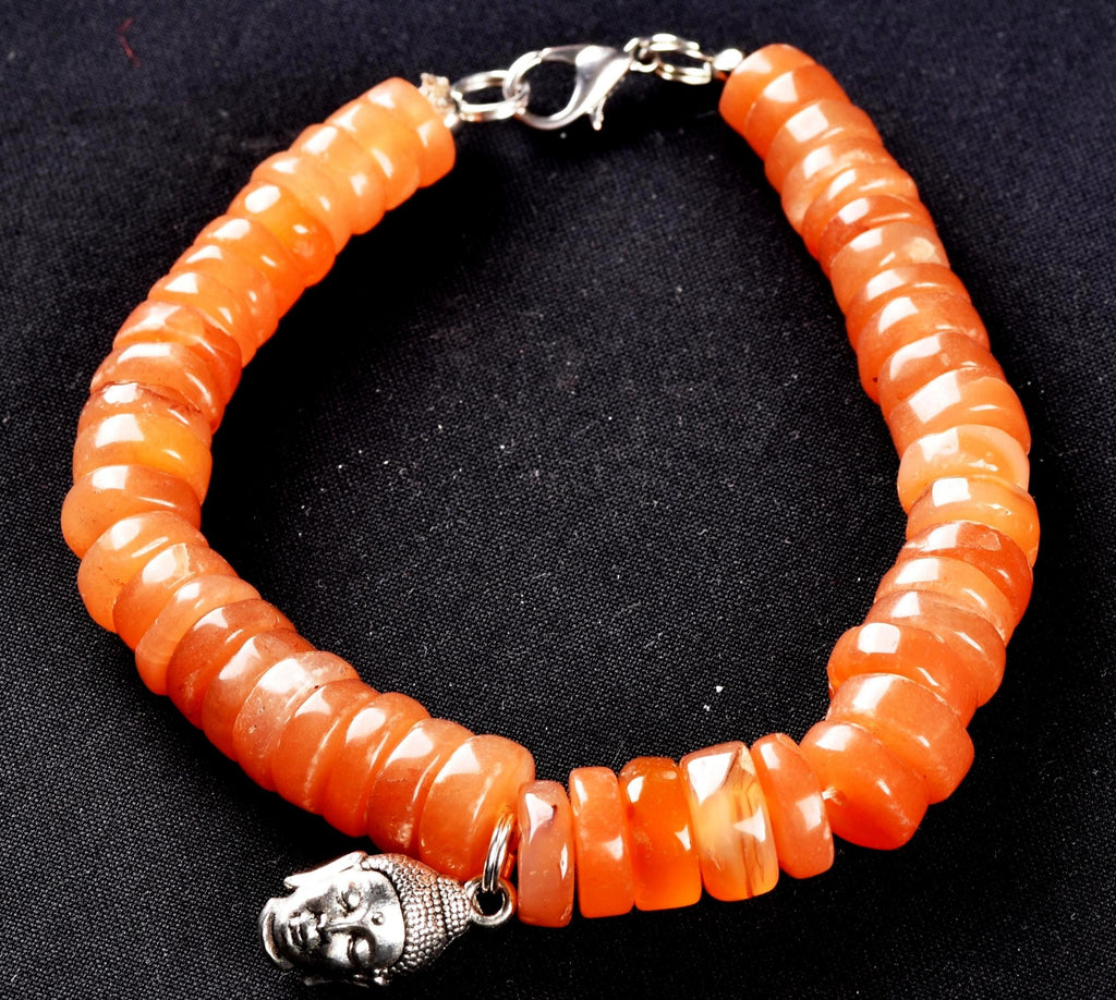 Rare mystical  carnelian button beads bracelet with  Buddha shaman protection good luck bracelet # 7333