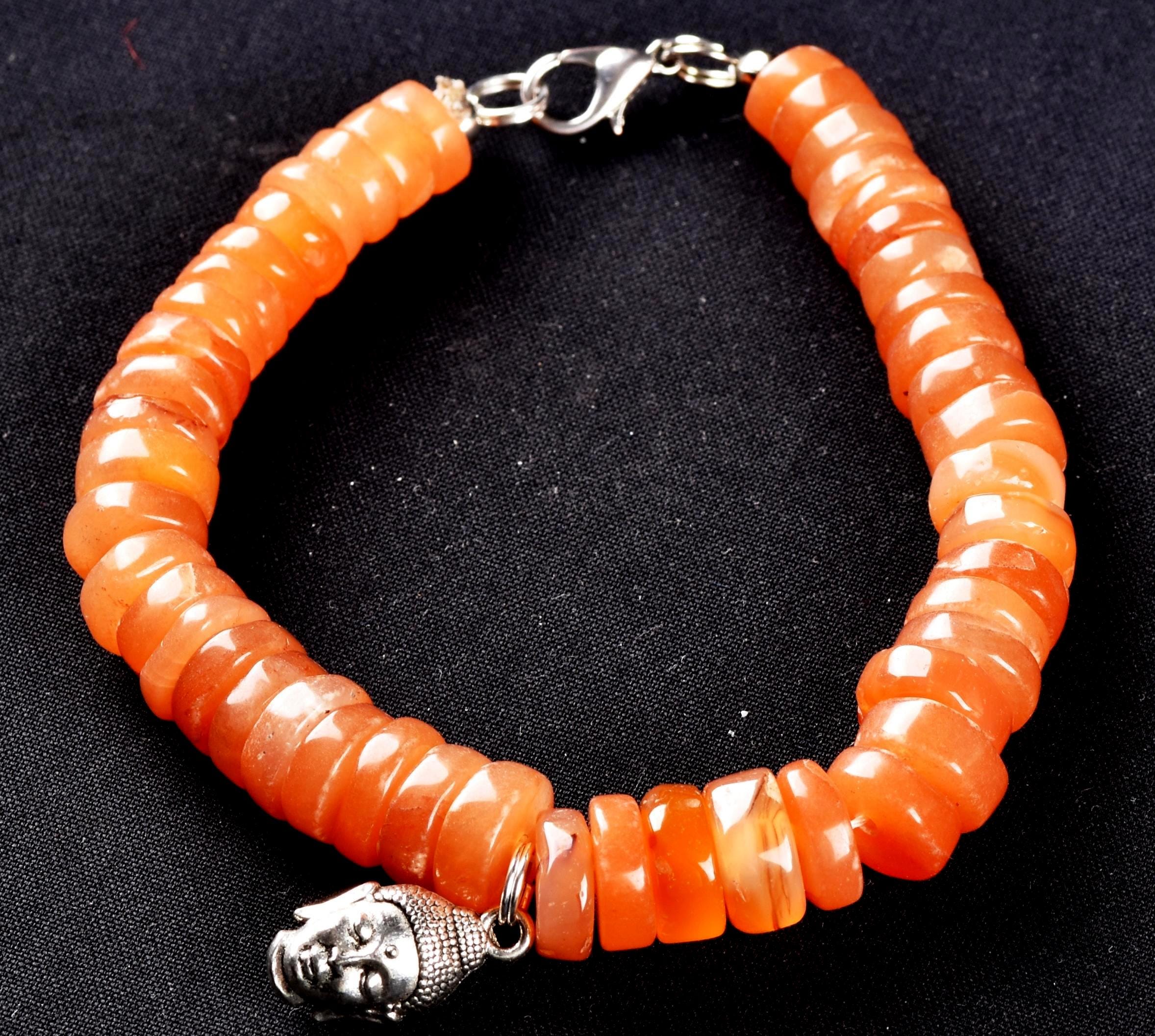 Rare mystical  carnelian button beads bracelet with  Buddha shaman protection good luck bracelet # 7333