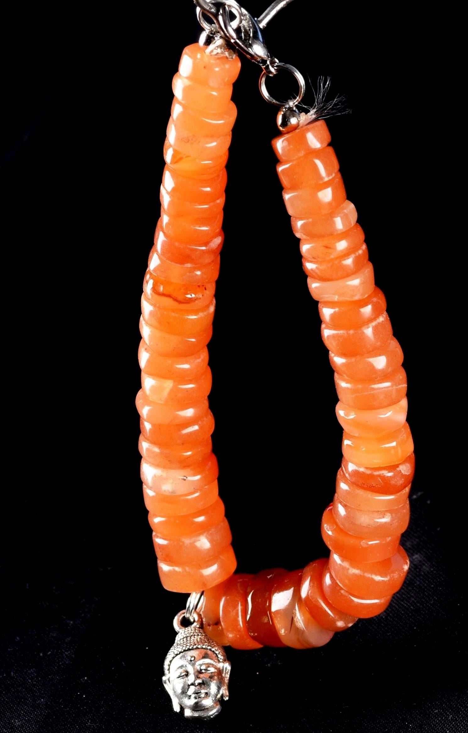 Rare mystical  carnelian button beads bracelet with  Buddha shaman protection good luck bracelet # 7333