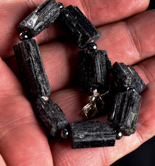 Black tourmaline raw natural free form bracelet remove negativity deflects radiation  7331