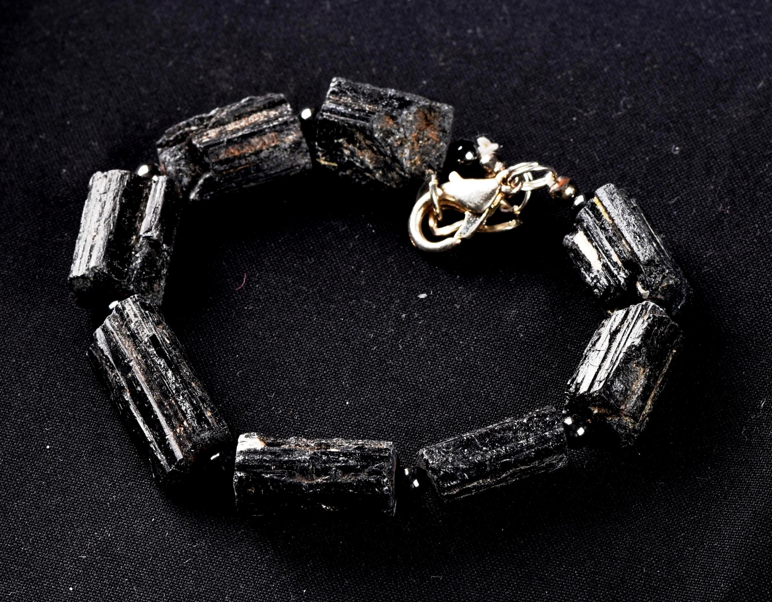 Black tourmaline raw natural free form bracelet remove negativity deflects radiation  7331