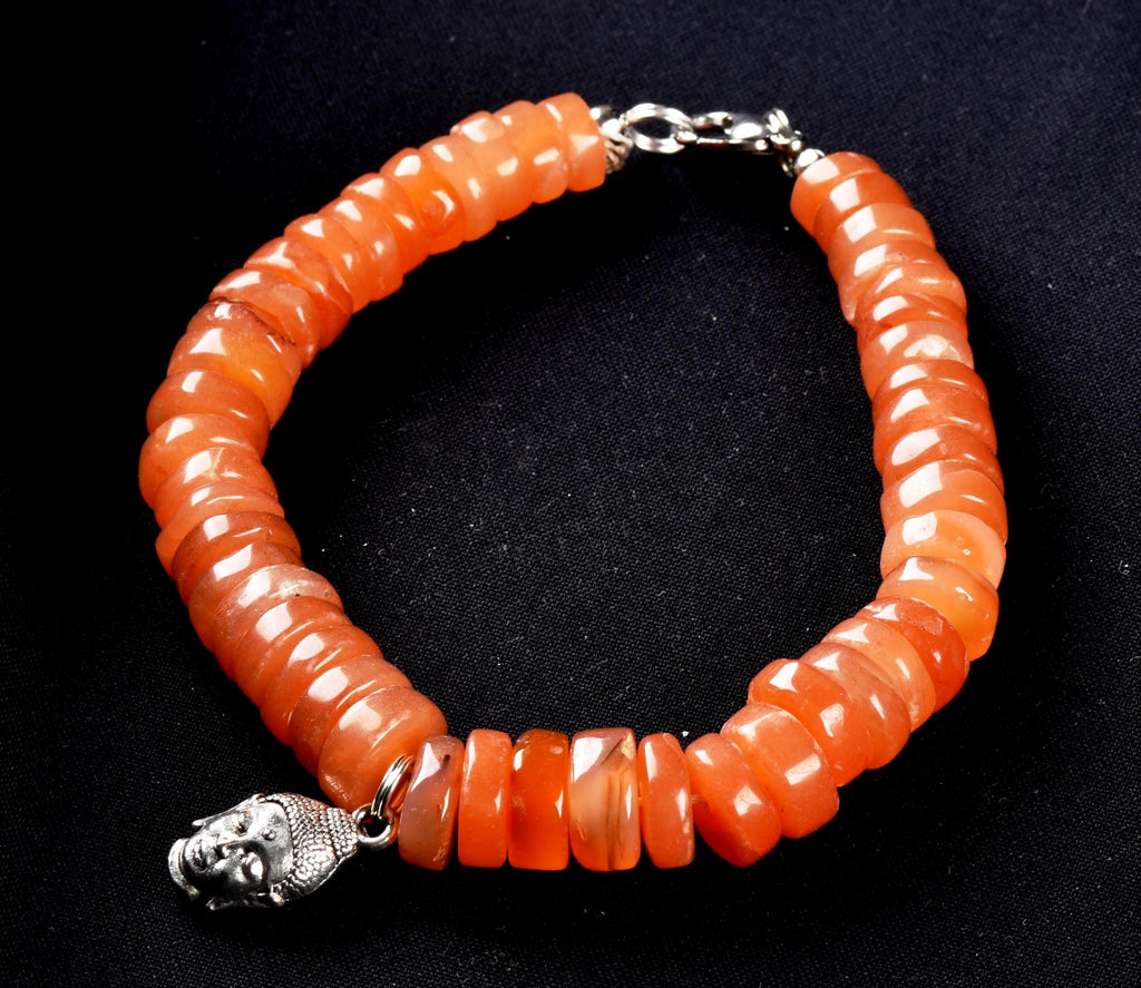 Rare mystical  carnelian button beads bracelet with  Buddha shaman protection good luck bracelet # 7333