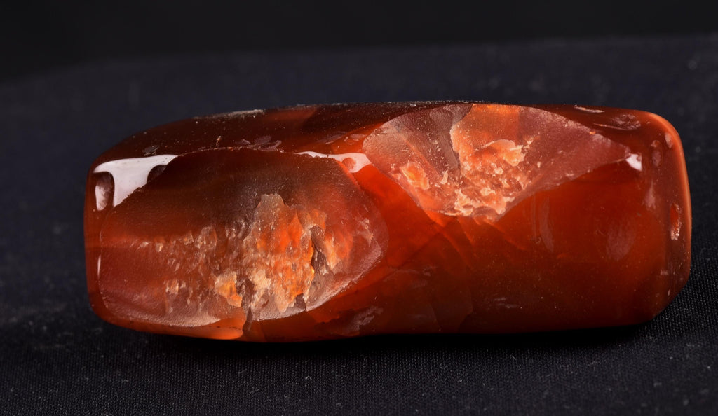 old mystic  pema raka = red lotus color  Carnelian  agate bead for strength courage creativity ''sanctified '' retualistic demadged  #8086