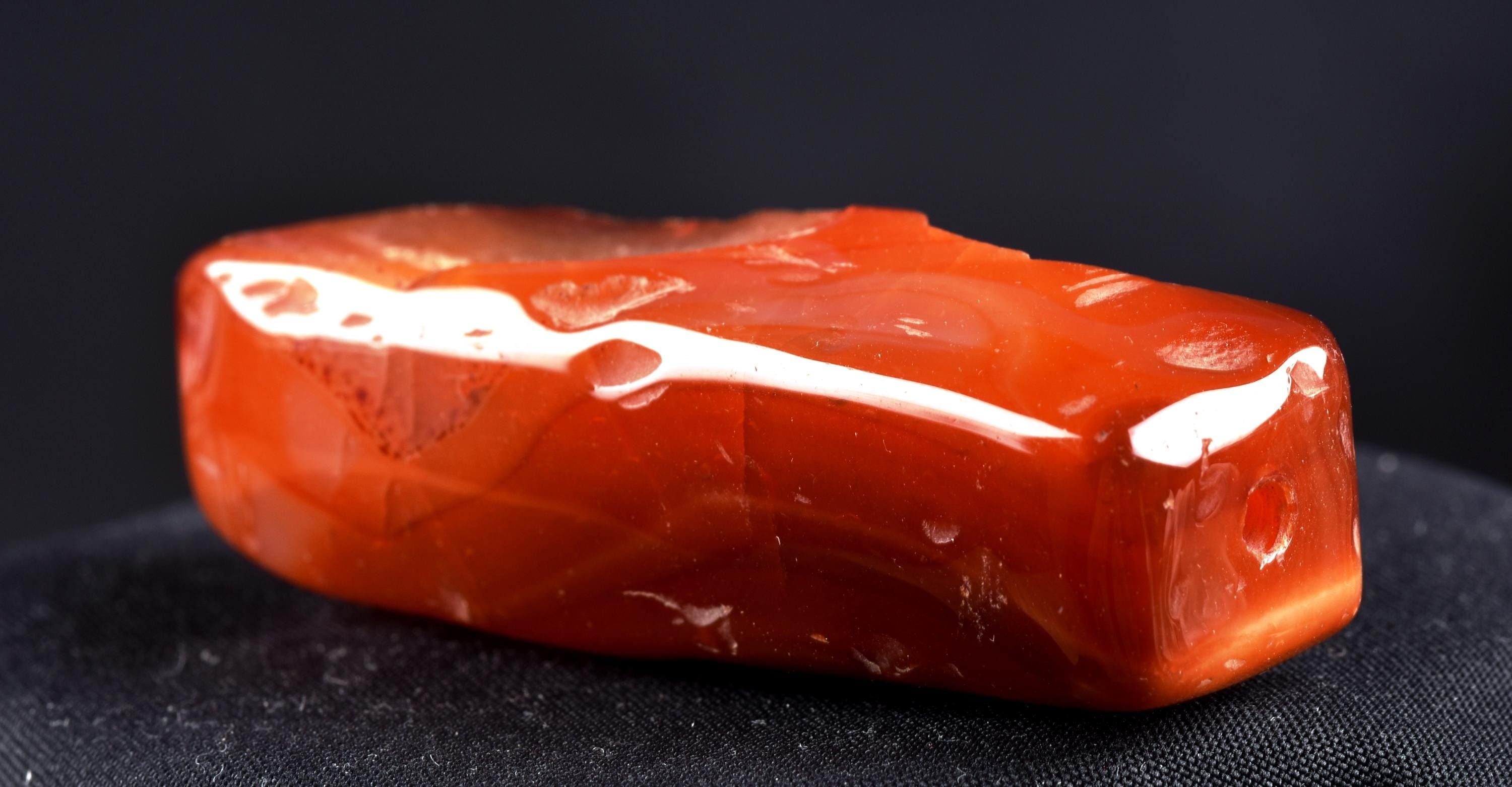 old mystic  pema raka = red lotus color  Carnelian  agate bead for strength courage creativity ''sanctified '' retualistic demadged  #8086