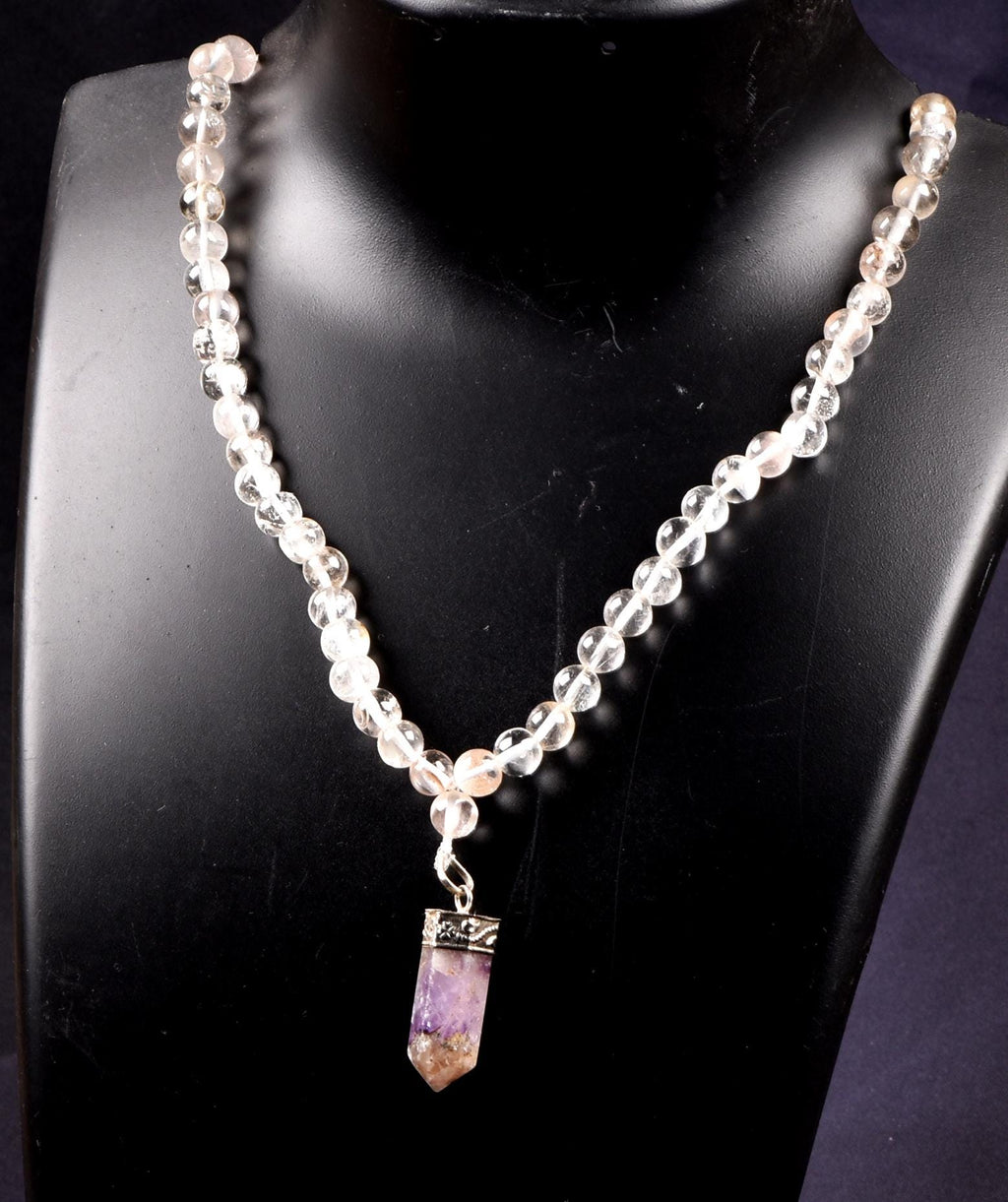 Satyaloka Satyamani quartz 108 +1 Beads  Rosary /Necklace  with super seven pendant. # 8142