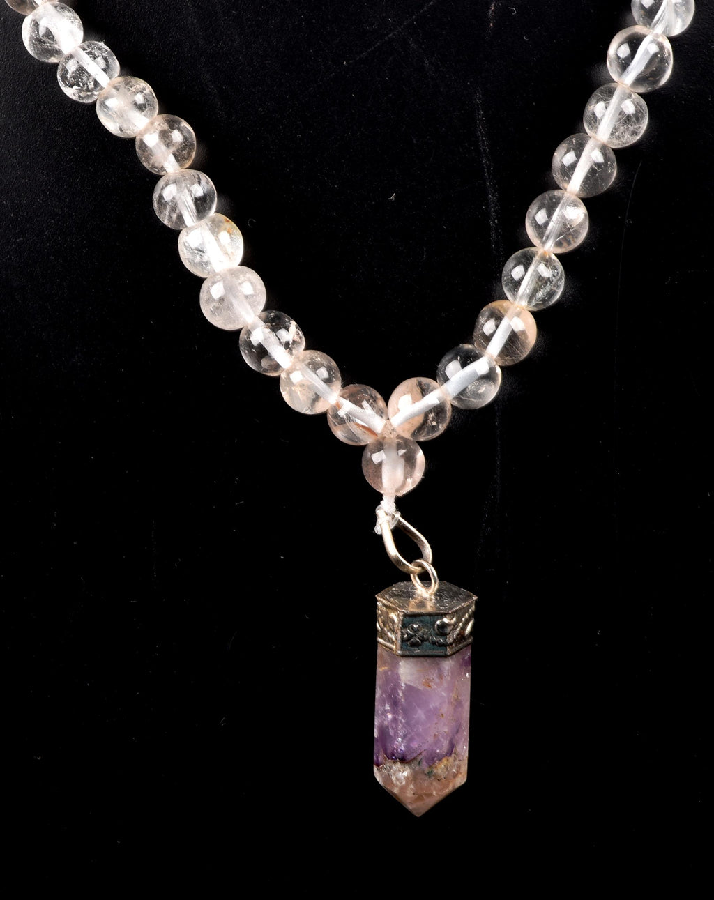 Satyaloka Satyamani quartz 108 +1 Beads  Rosary /Necklace  with super seven pendant. # 8142